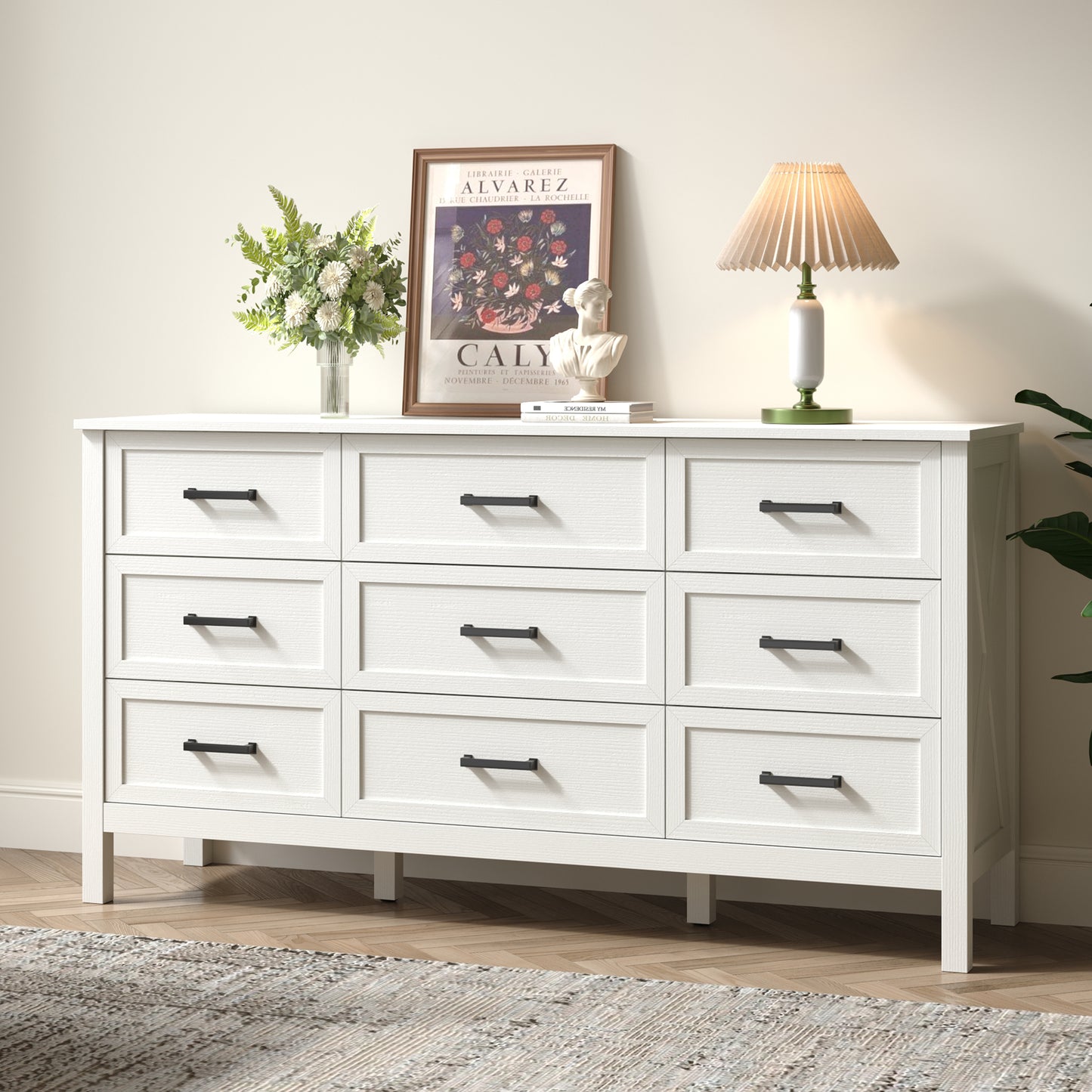 9 Drawer Farmhouse Dresser,Wood Adult Rustic Chest of Drawer with Metal Handles for Bedroom Living Room Hallway