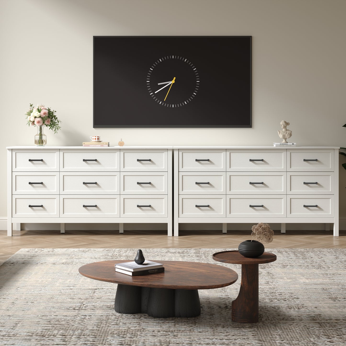 9 Drawer Farmhouse Dresser,Wood Adult Rustic Chest of Drawer with Metal Handles for Bedroom Living Room Hallway