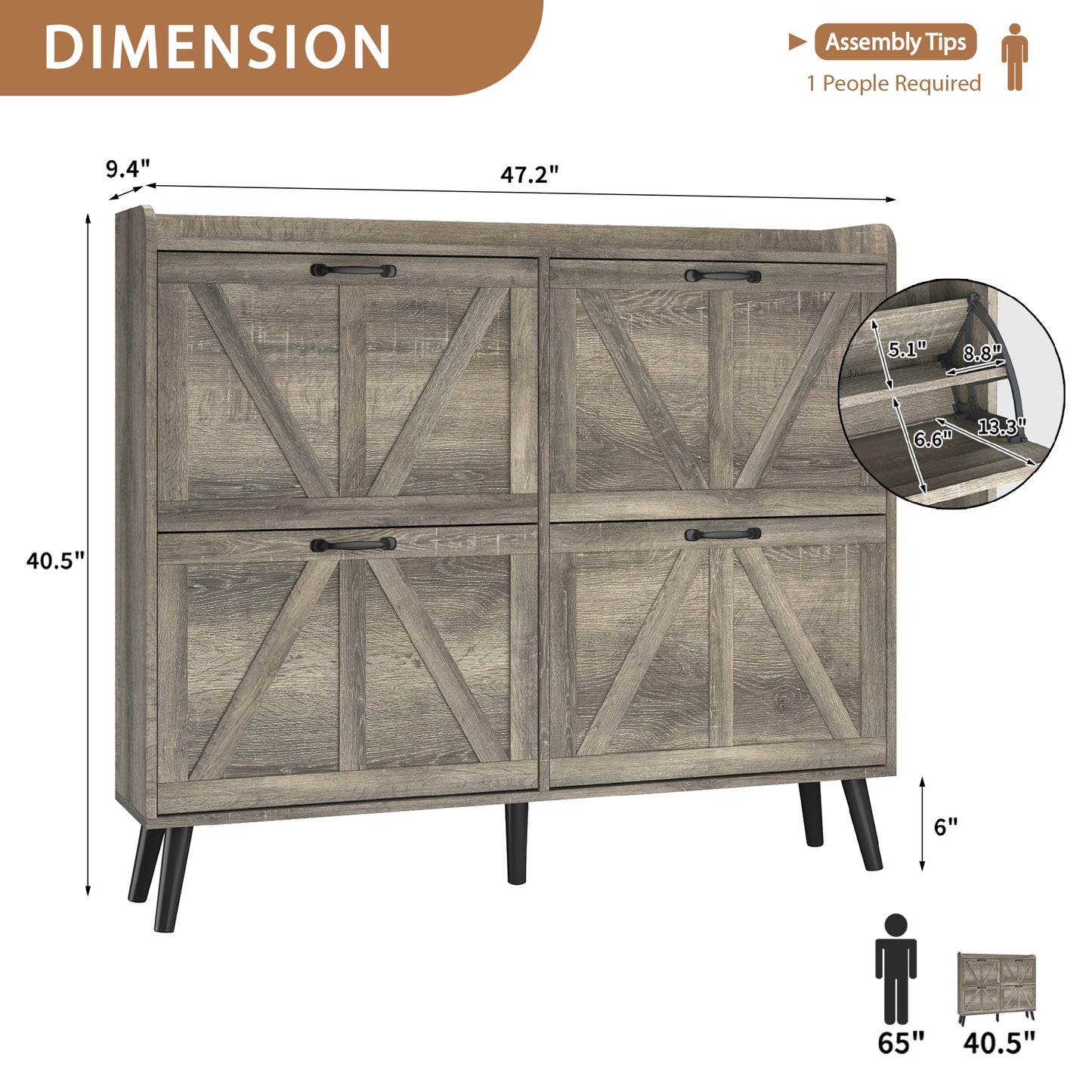 Shoe Storage Cabinet with 4 Flip Drawers, Farmhouse Shoe Organizer for Entryway