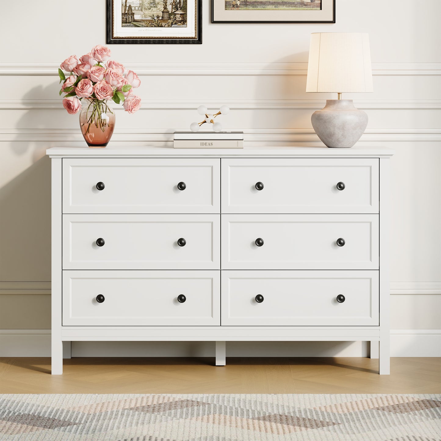 Dresser with 6 Drawer for Bedroom,Traditional Adult Chest of Drawers with Golden Handles for Living Room,Hallway,Nursery