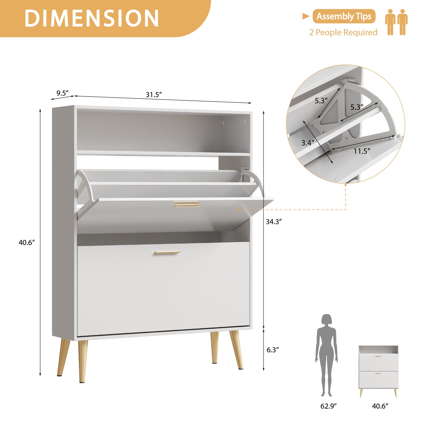 Shoe Cabinet with 2 Flip Drawers and Open Shelf Shoe Organizer for Entryway