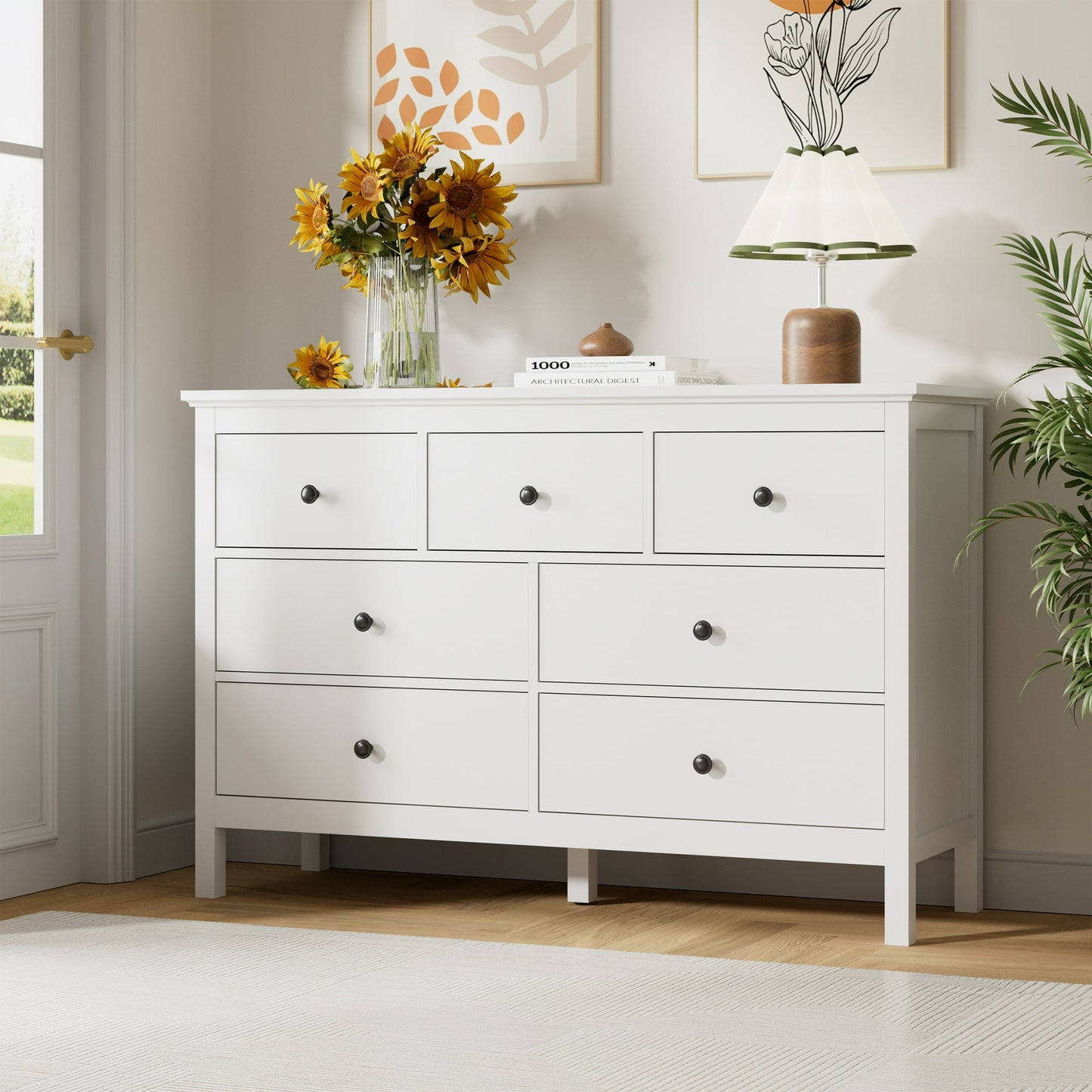 YouTrend White Dresser with 7 Drawer for Bedroom,Traditional Adult Chest of Drawers with Metal Handles for Living Room,Hallway
