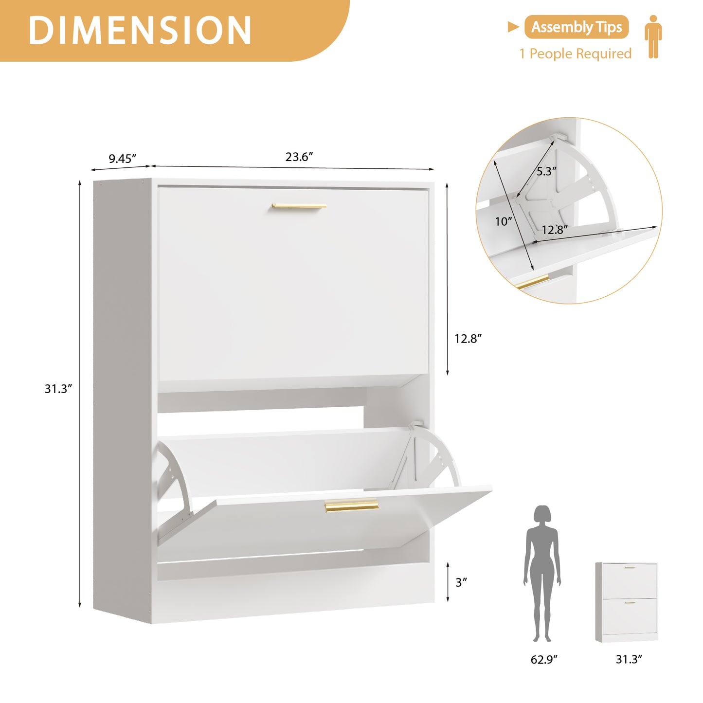 Shoe Cabinet with 2 Flip Drawers Narrow Storage Cabinet Organizer for Entryway