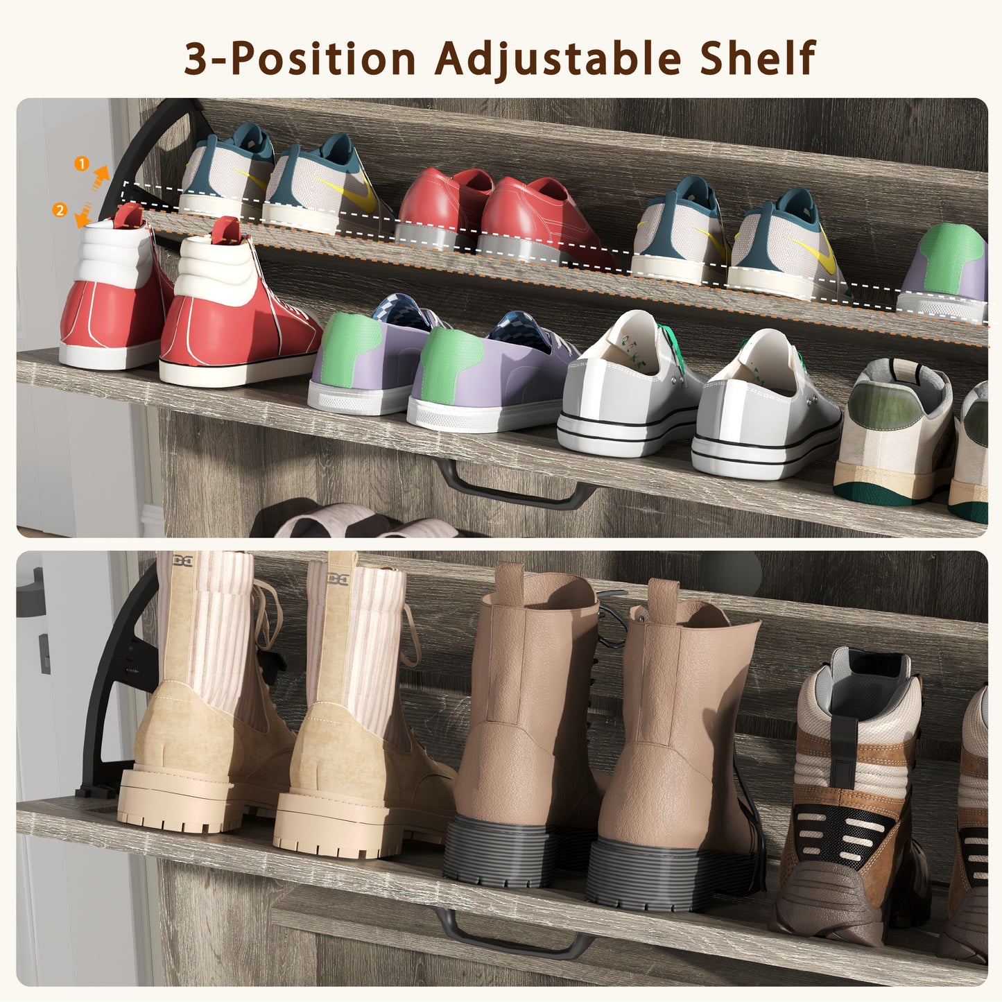 Shoe Storage Cabinet with 2 Flip Drawers, Farmhouse Shoe Organizer for Entryway