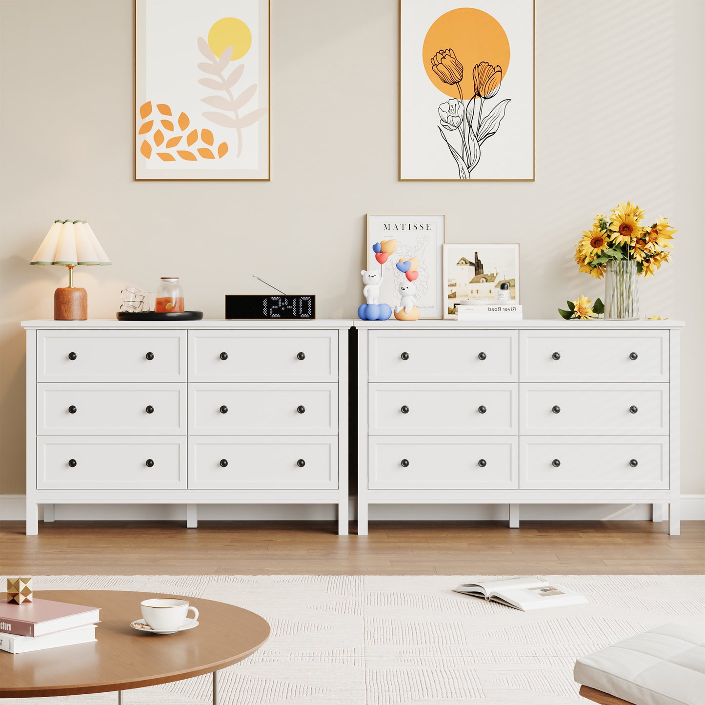Dresser with 6 Drawer for Bedroom,Traditional Adult Chest of Drawers with Golden Handles for Living Room,Hallway,Nursery