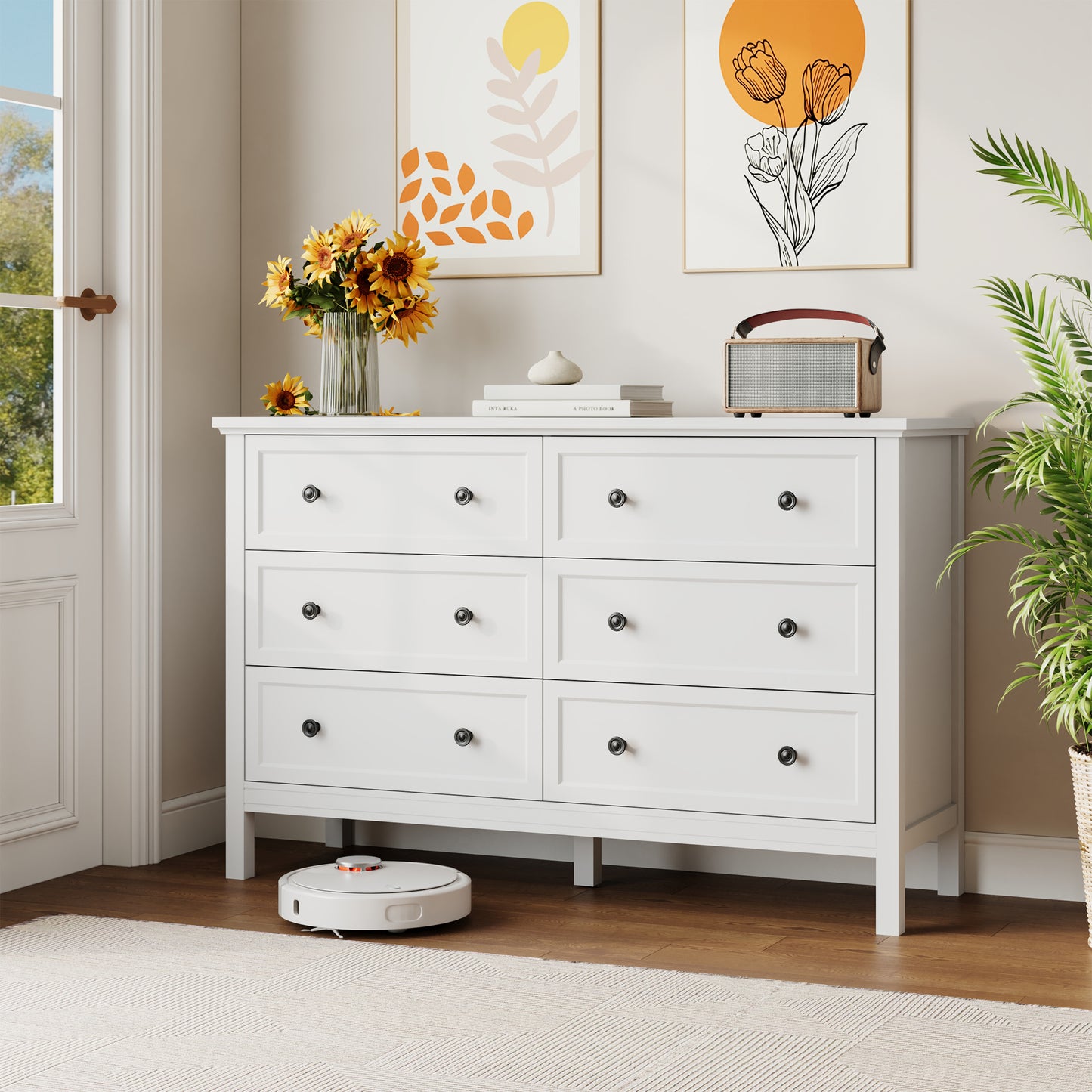 Dresser with 6 Drawer for Bedroom,Traditional Adult Chest of Drawers with Golden Handles for Living Room,Hallway,Nursery