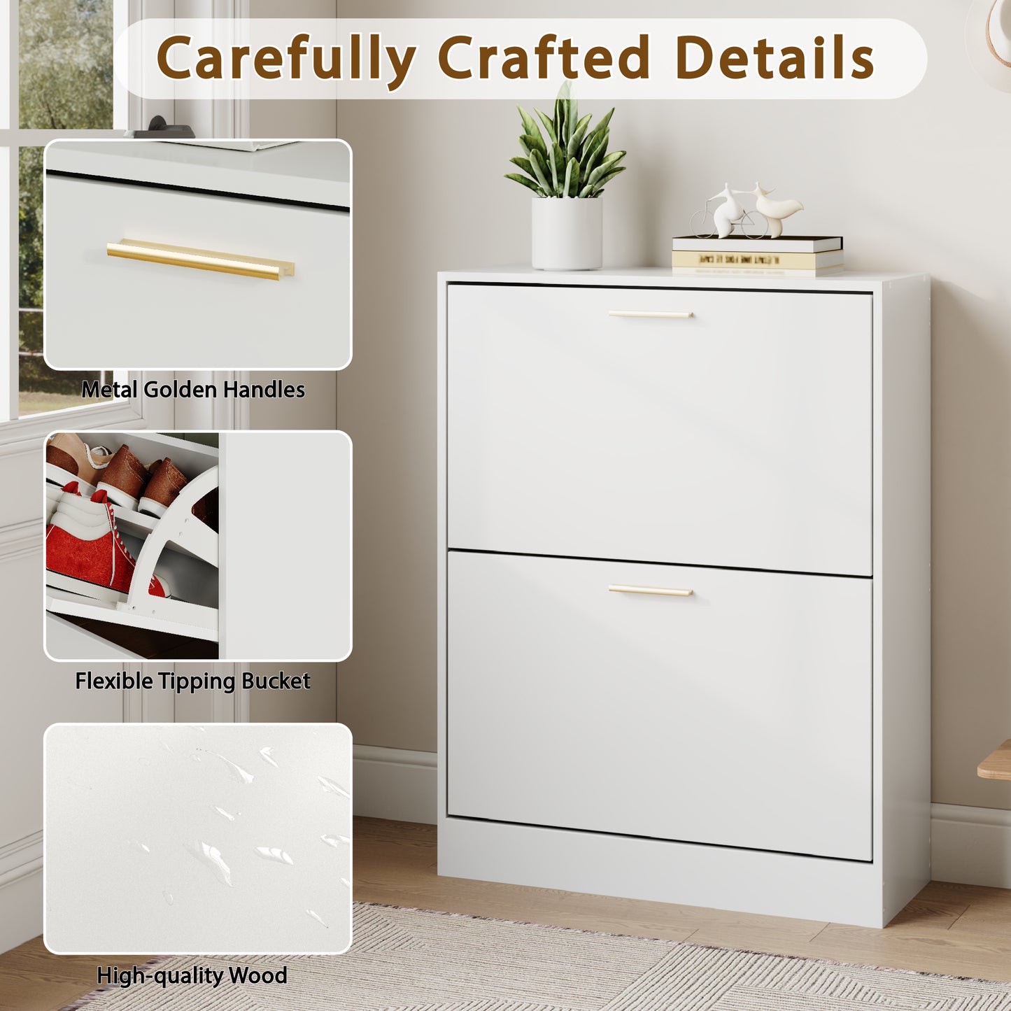 Shoe Cabinet with 2 Flip Drawers Narrow Storage Cabinet Organizer for Entryway