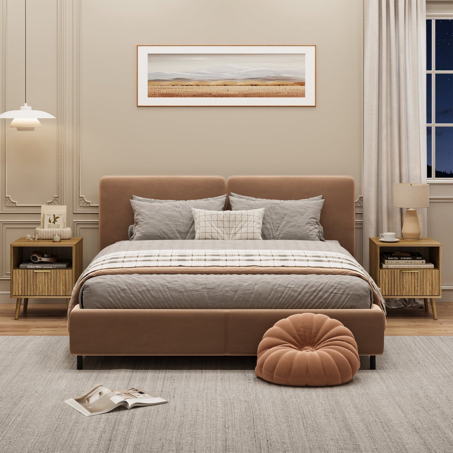 YouTrend Nightstands Set of 2 with Open Shelf,Beside Table with Fluted Design ,End Table with Solid Wood Legs for bedroom