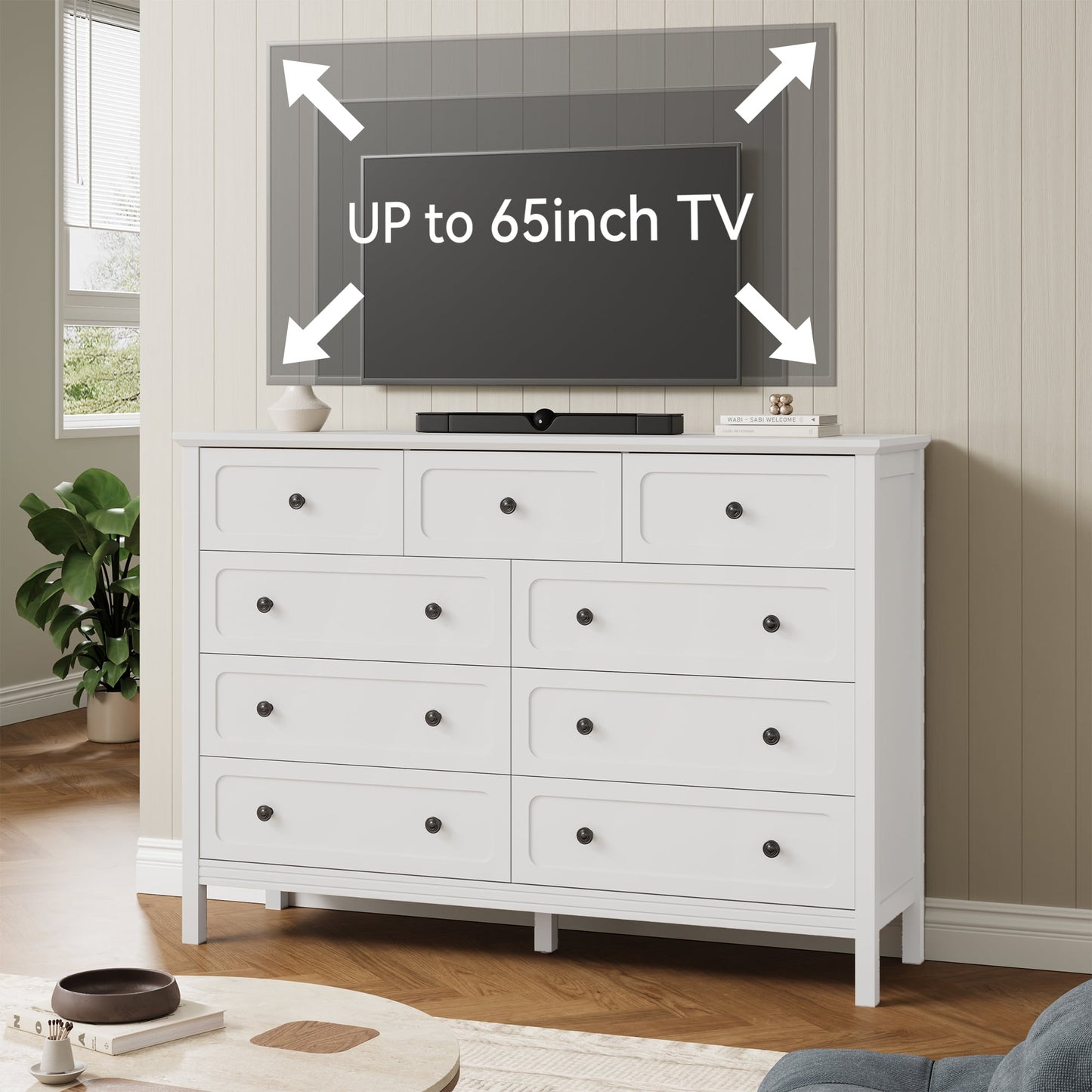 YouTrend 8-Drawer Dressers for Bedroom,55.1"Width Modern Chest of Drawer with Metal Handlesfor Living Room,Hallway,Entryway,White