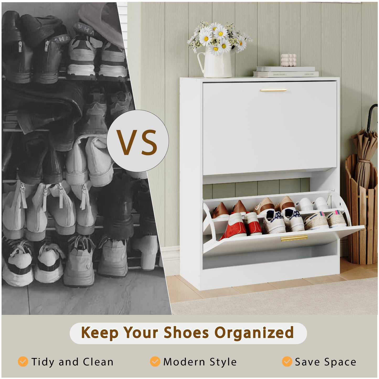 Shoe Cabinet with 2 Flip Drawers Narrow Storage Cabinet Organizer for Entryway