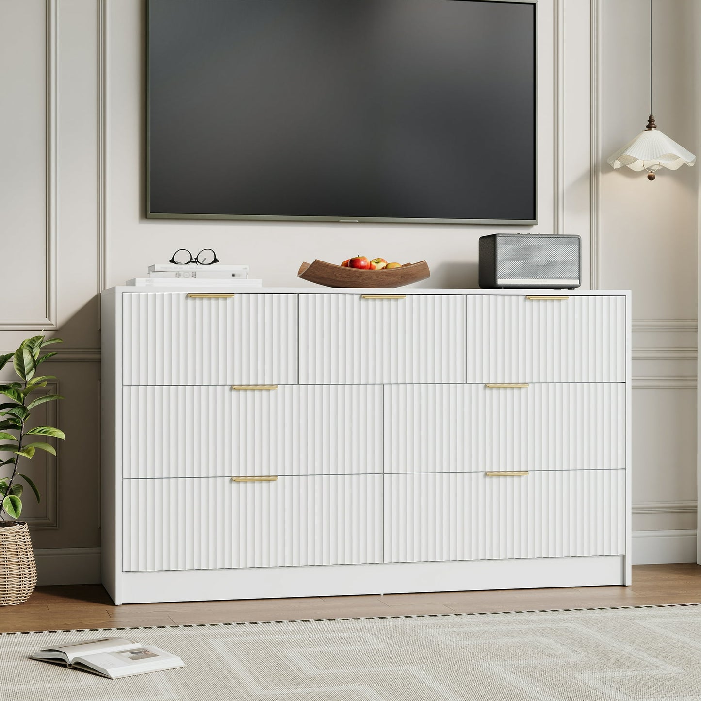 YouTrend Dresser for Bedroom with 7 Drawers,Fluted Dresser with Metal Handle,Modern Chest of Drawer TV Stand,Wood Closet Clothes Storage Organizer for Living Room,Hallway