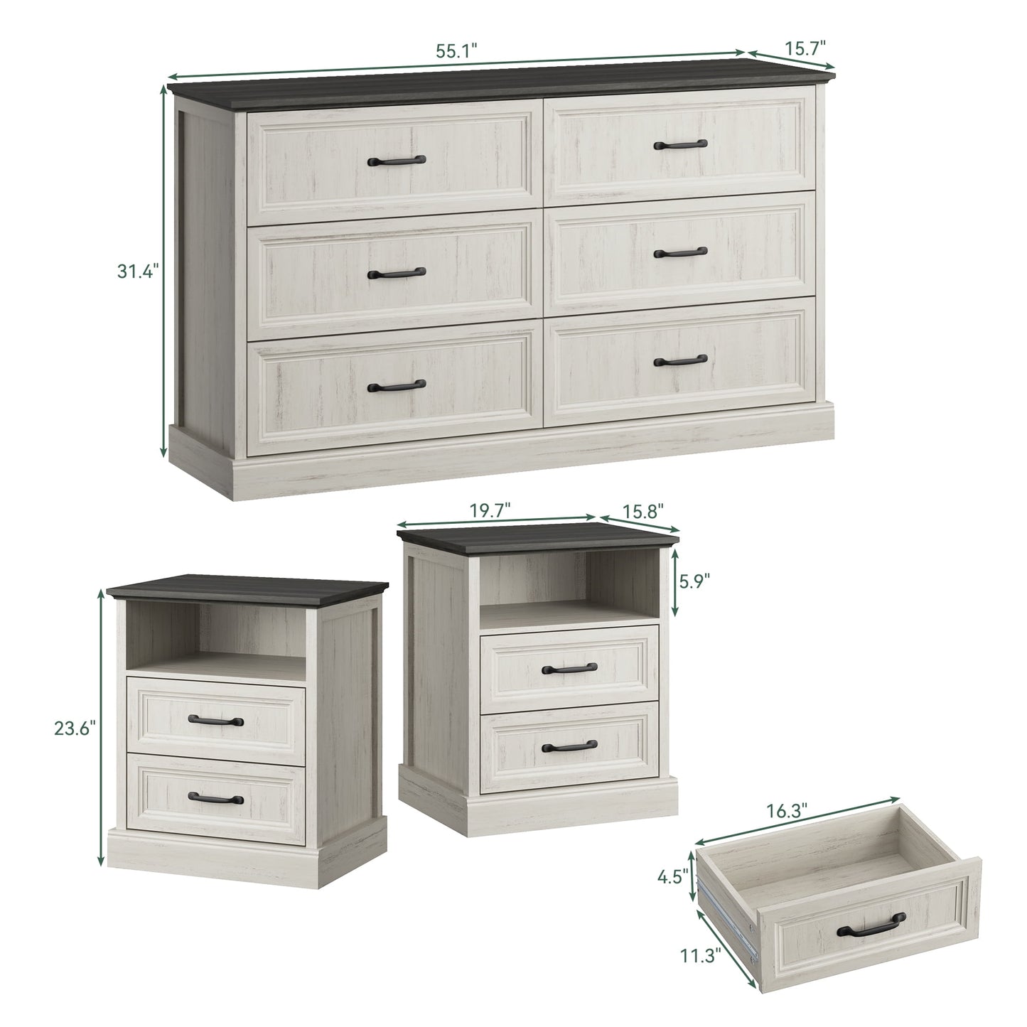 YouTrend 7 Drawer Dresser and Nightstand Sets for Bedroom,3 Piece Bedroom Dresser Set,Fluted Dressers and Nightstands, Modern Bedroom Set