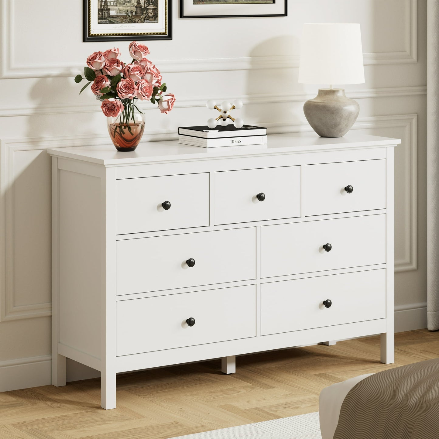 YouTrend White Dresser with 7 Drawer for Bedroom,Traditional Adult Chest of Drawers with Metal Handles for Living Room,Hallway