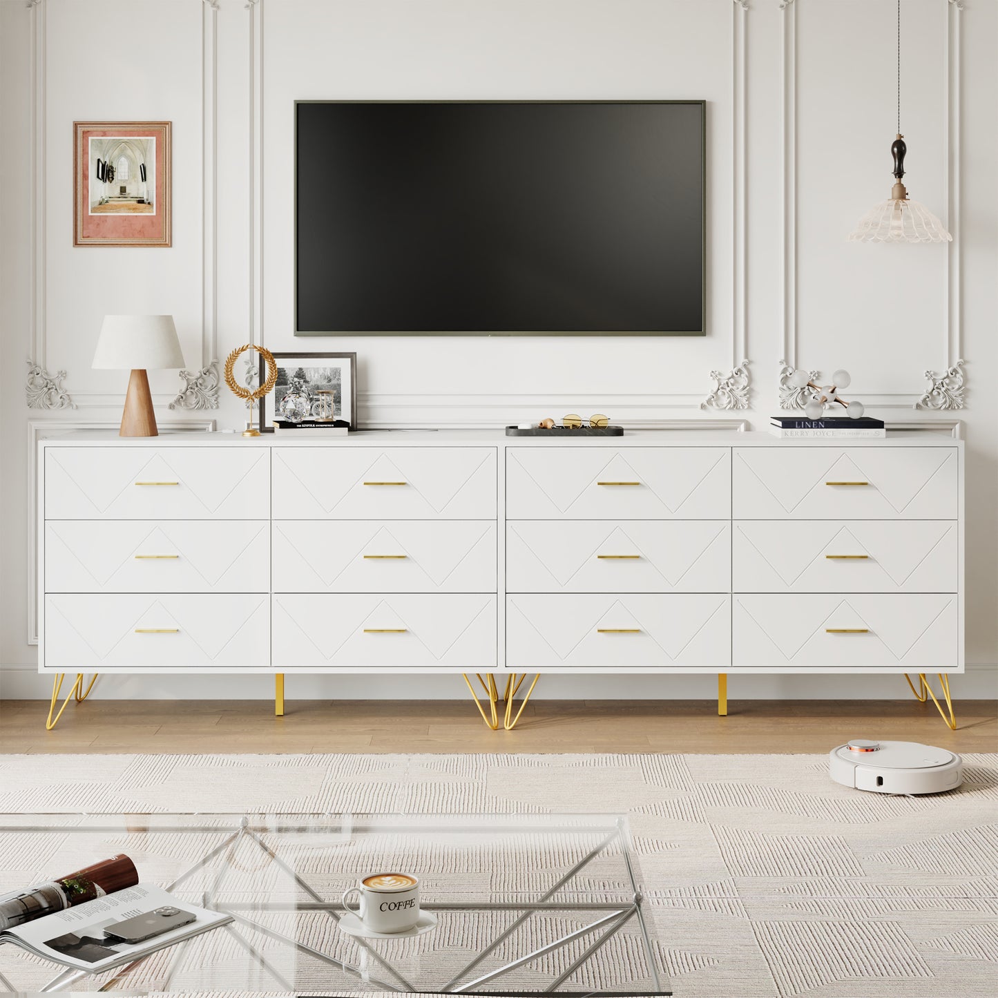 6 Drawer Dresser Double Dresser Storage Cabinet with W Pattern for Living Room, Hallway, Nursery
