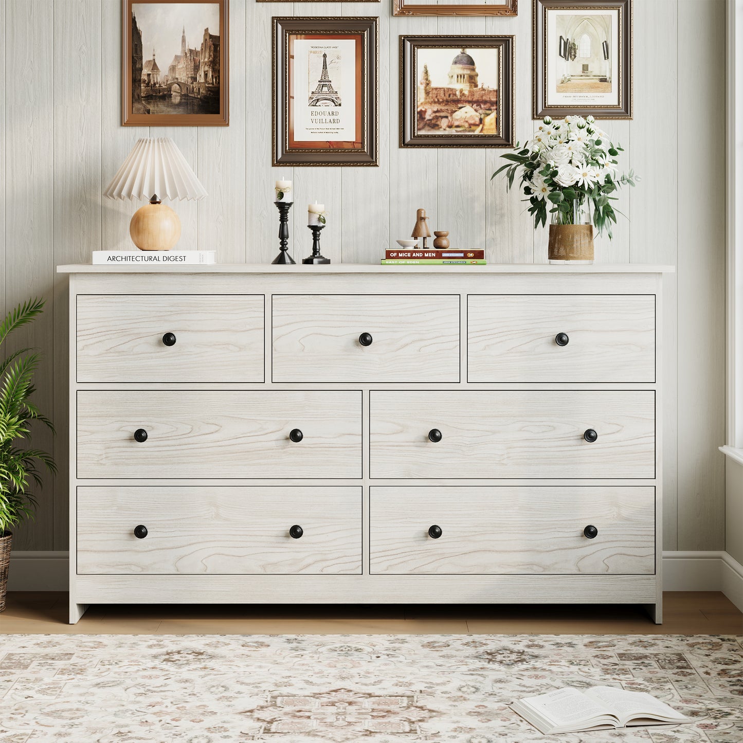 7 Drawer Dresser, Modern Chests of Drawers Wood Adult Storage Cabinet for Bedroom Living Room Hallway Entryway