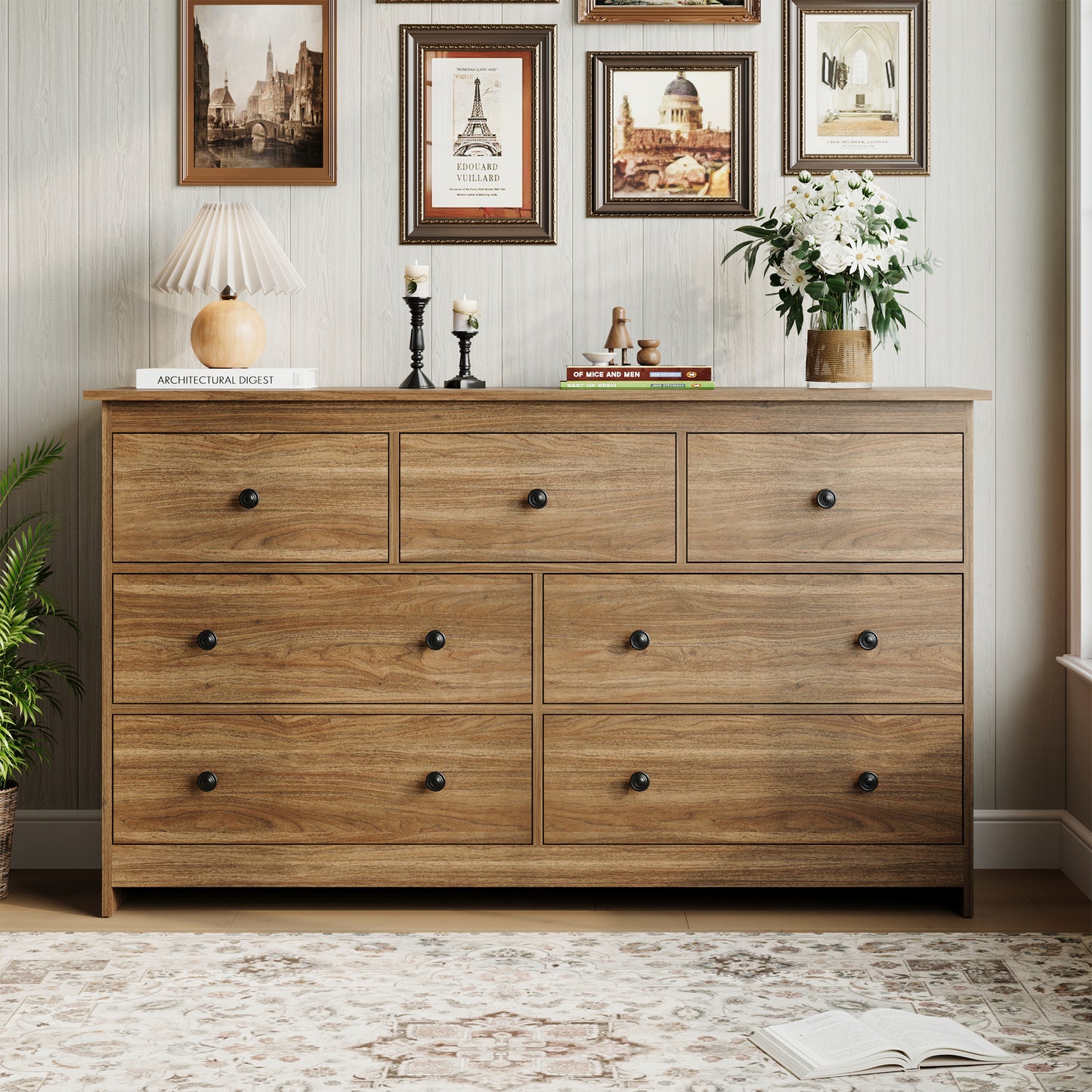 7 Drawer Dresser, Modern Chests of Drawers Wood Adult Storage Cabinet for Bedroom Living Room Hallway Entryway