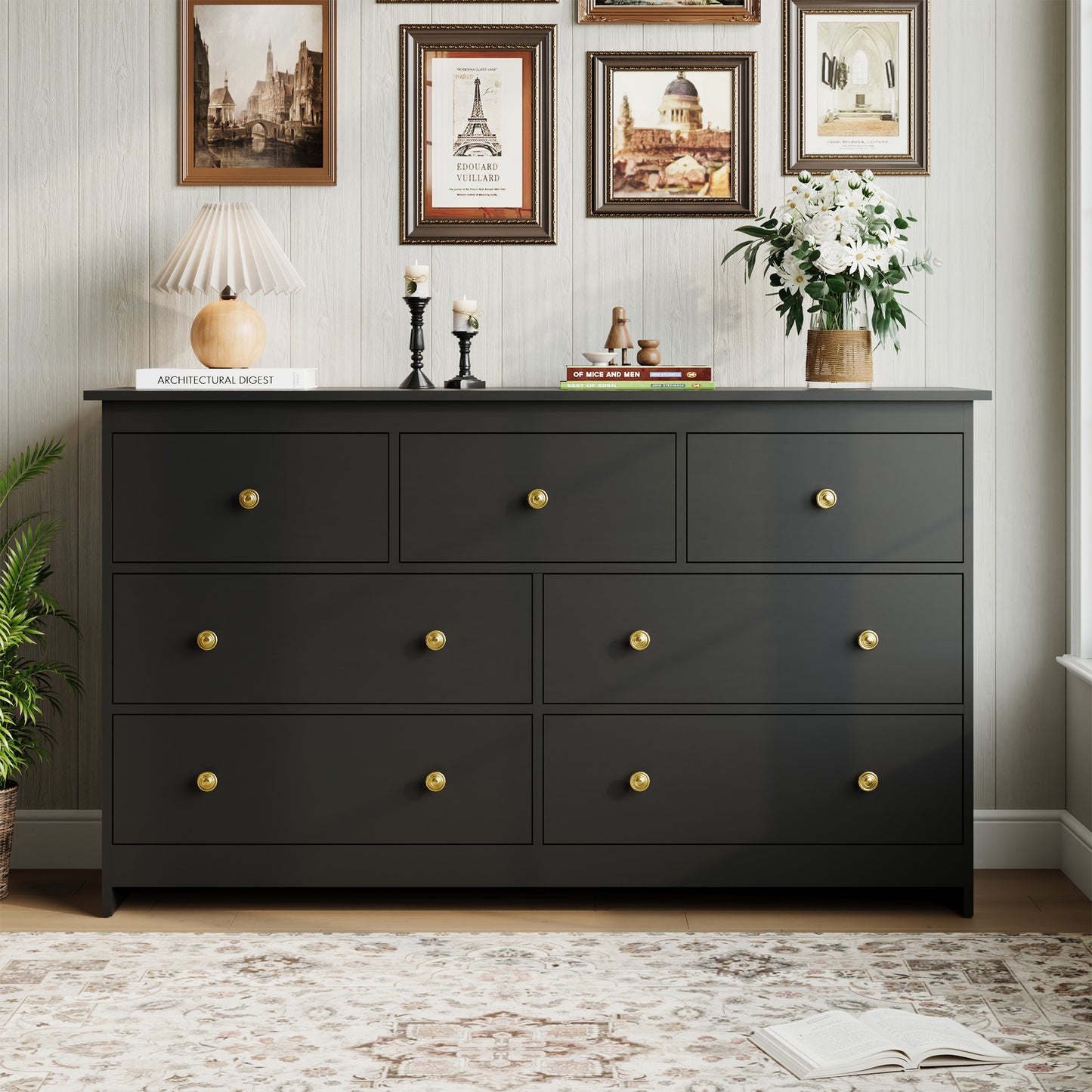 7 Drawer Dresser, Modern Chests of Drawers Wood Adult Storage Cabinet for Bedroom Living Room Hallway Entryway