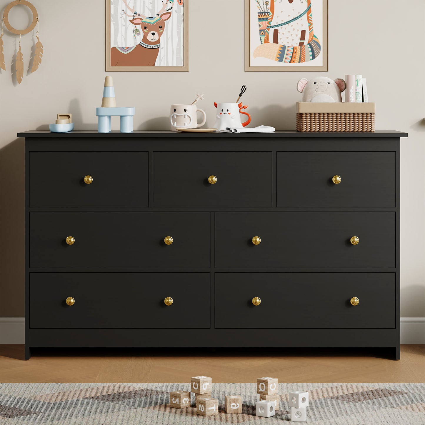 7 Drawer Dresser, Modern Chests of Drawers Wood Adult Storage Cabinet for Bedroom Living Room Hallway Entryway