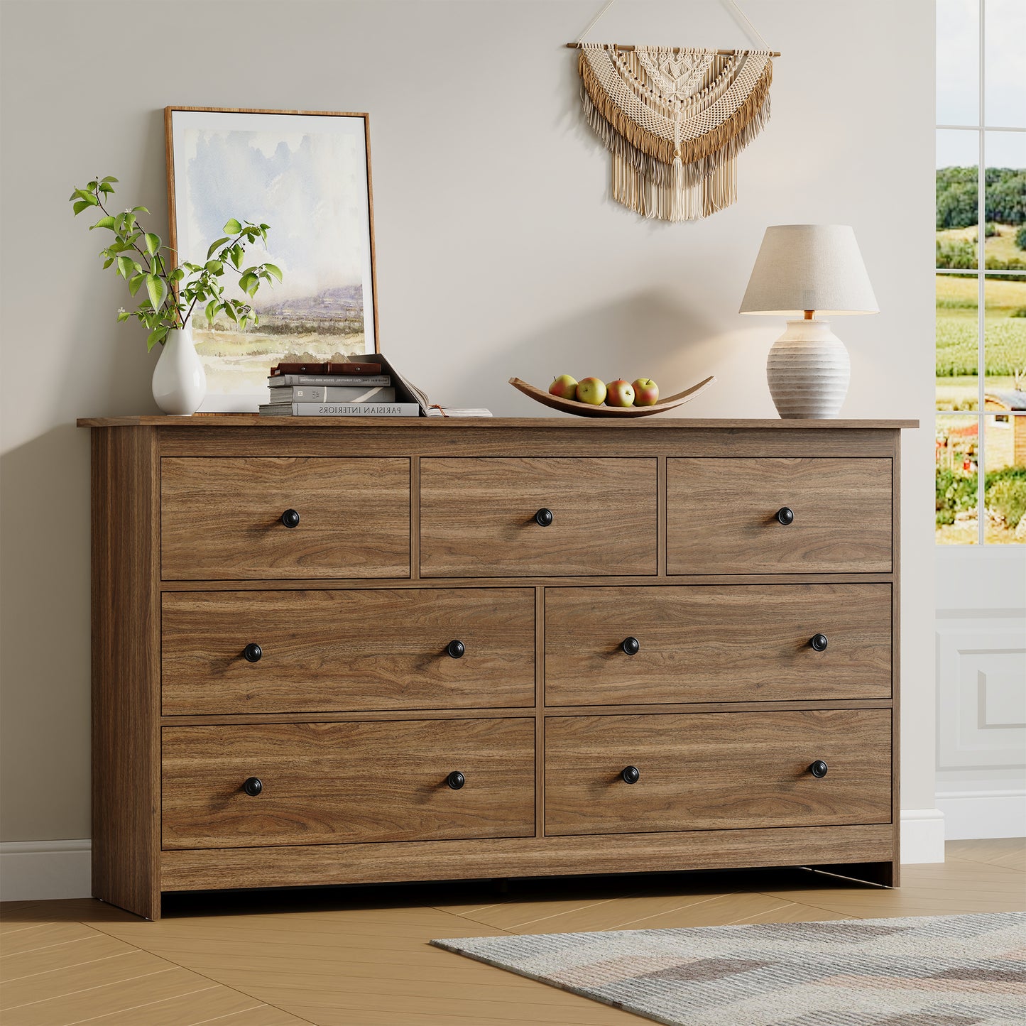 7 Drawer Dresser, Modern Chests of Drawers Wood Adult Storage Cabinet for Bedroom Living Room Hallway Entryway