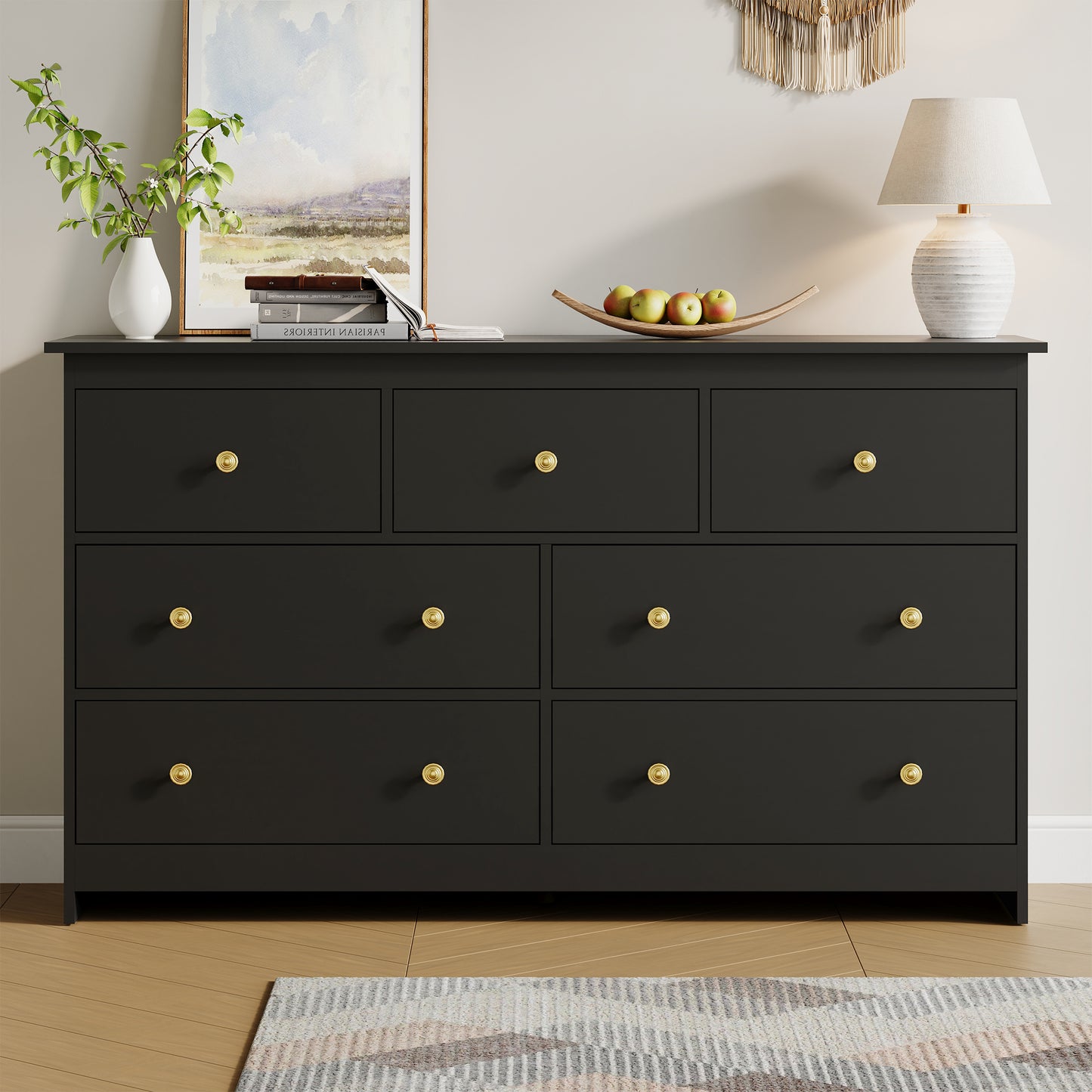 7 Drawer Dresser, Modern Chests of Drawers Wood Adult Storage Cabinet for Bedroom Living Room Hallway Entryway