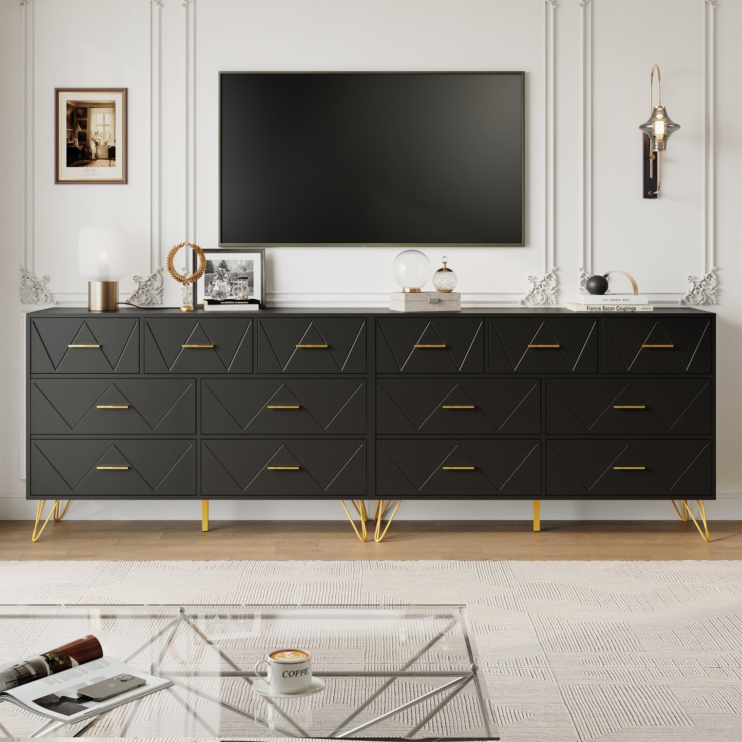 7 Drawer Dresser,Adult Dresser with Golden Legs & Handles,Wooden Chest of Drawer, for Bedroom Living Room