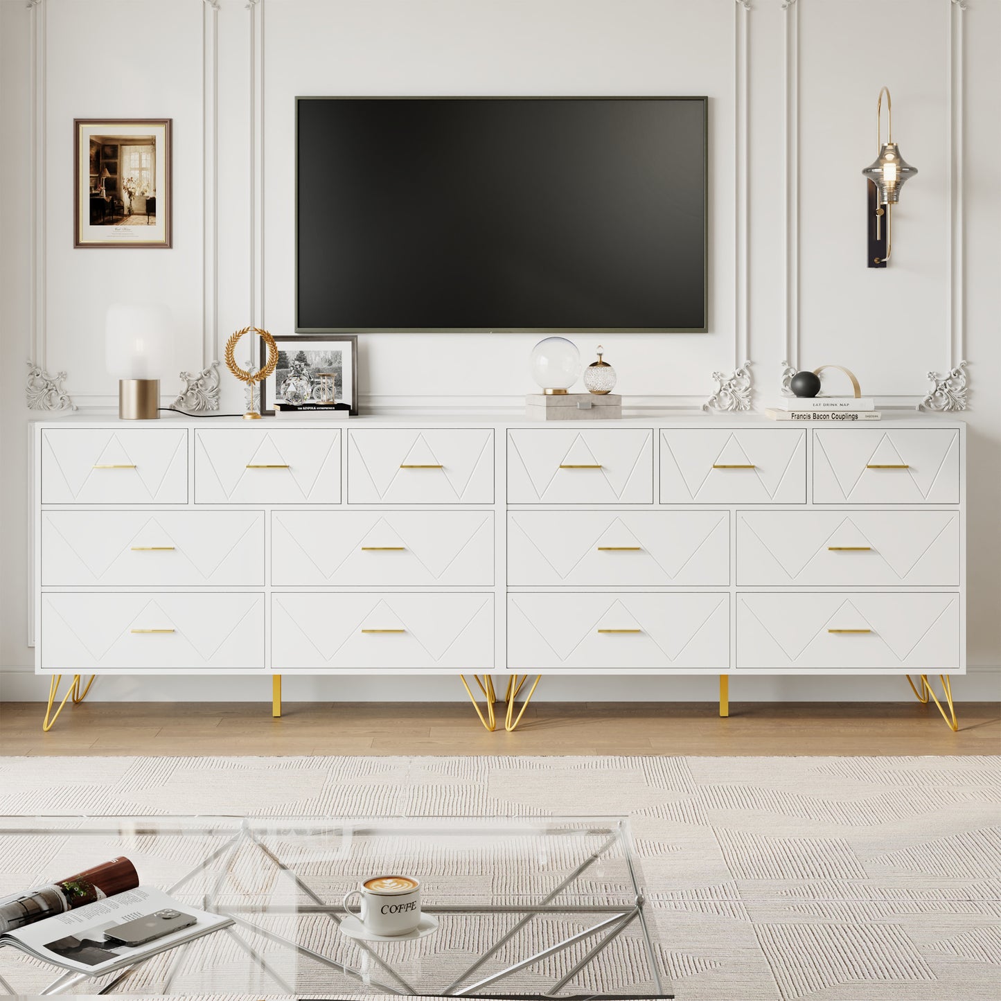 7 Drawer Dresser,Adult Dresser with Golden Legs & Handles,Wooden Chest of Drawer, for Bedroom Living Room