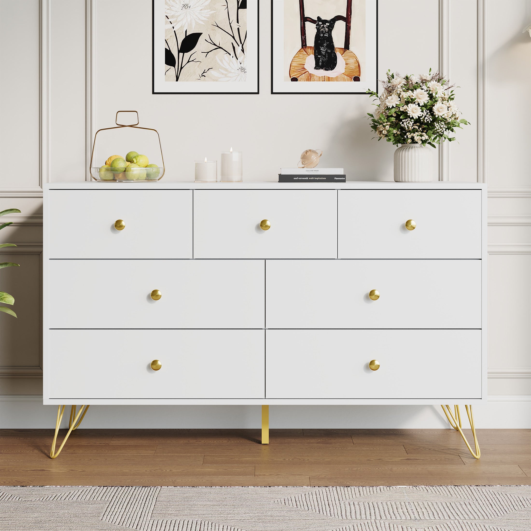 7 Drawer Dresser,Adult Chest of Drawers with Golden Handles & Legs for –  YouTrend