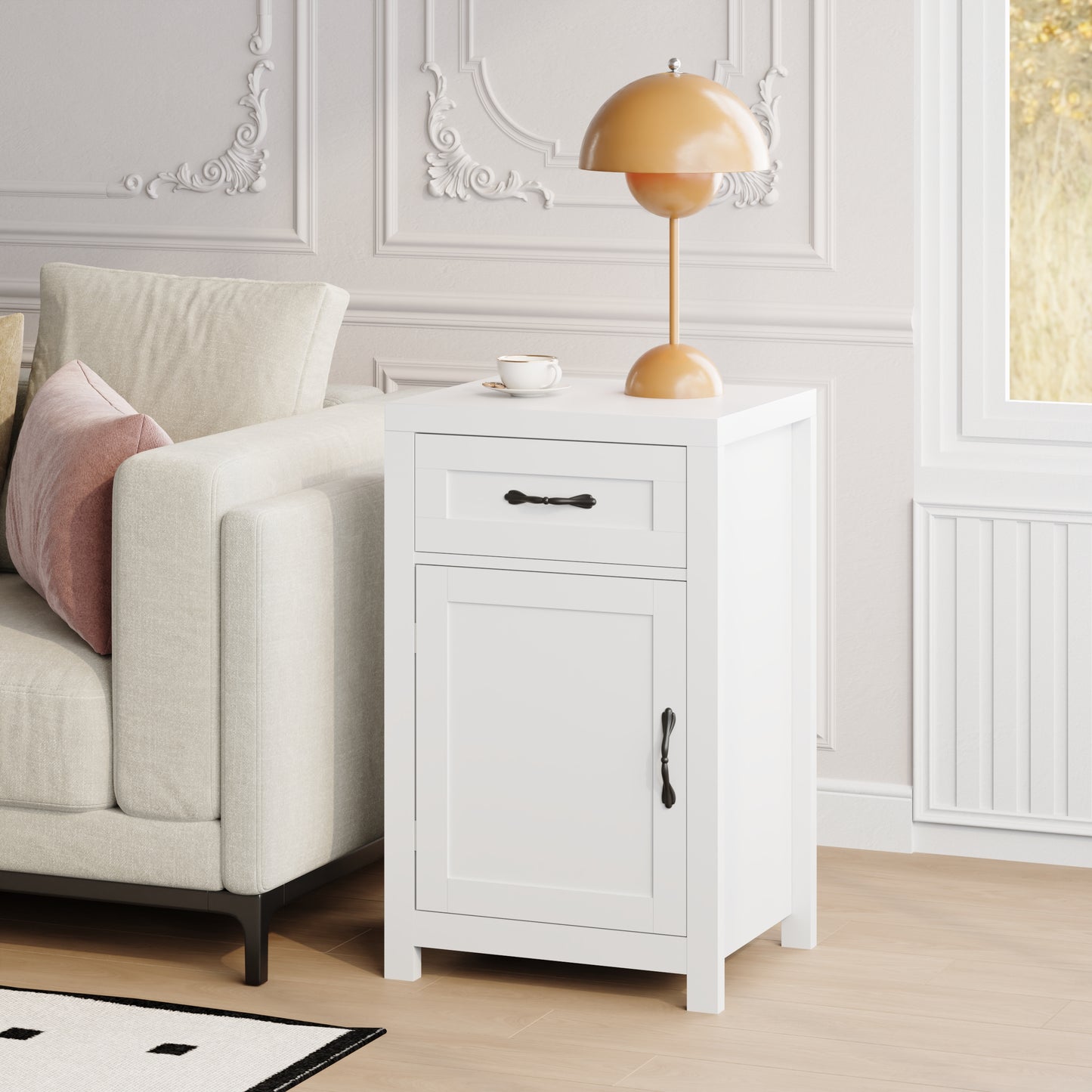 Farmhouse End Table with Drawer and Storage Cabinet for Living Room,Rustic Nightstand for Bedroom