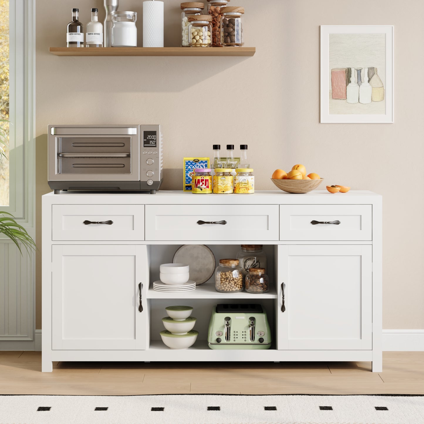 Farmhouse TV Stand for TVs up to 65'',Entertainment Center with Storage Cabinet for Living Room