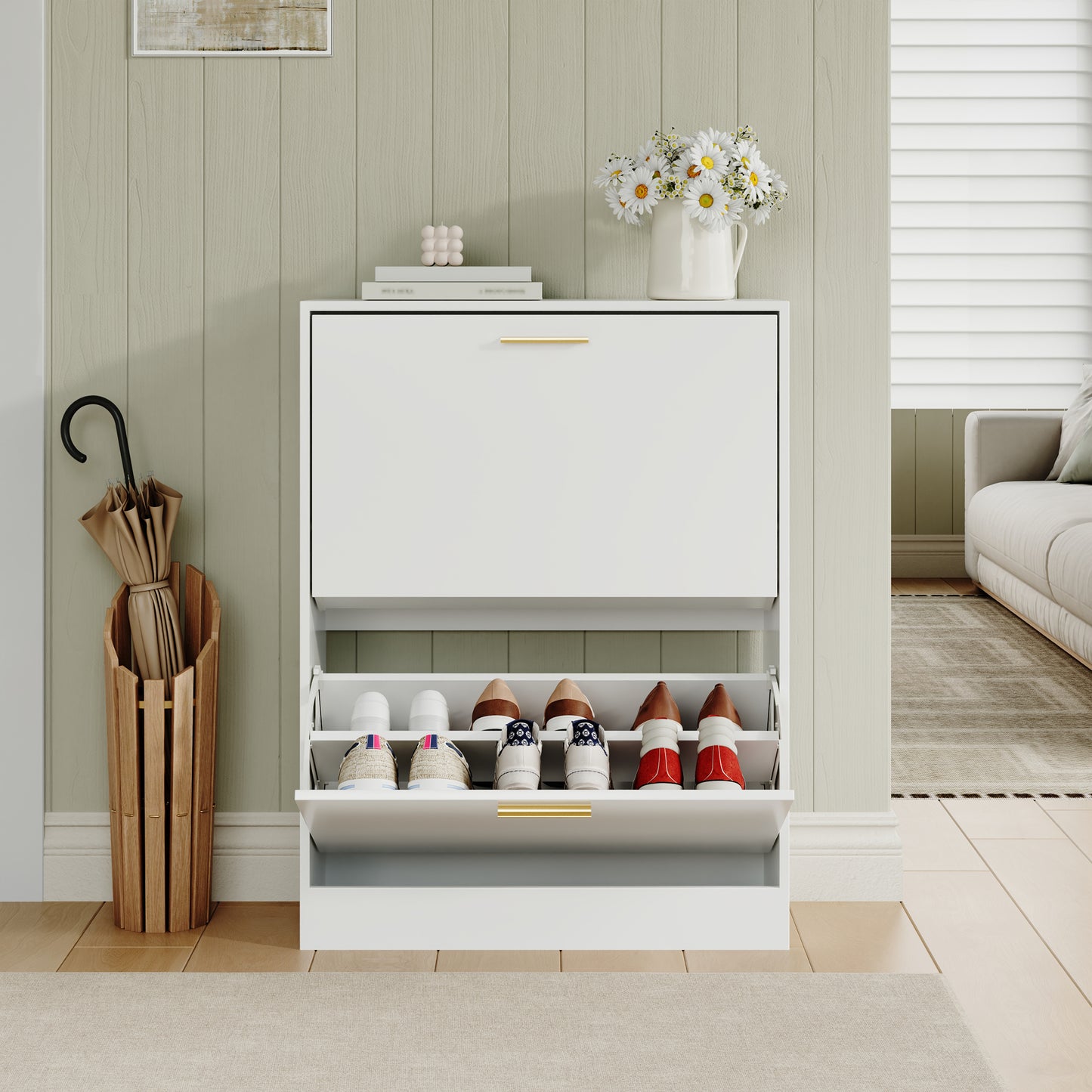 Shoe Cabinet with 2 Flip Drawers Narrow Storage Cabinet Organizer for Entryway