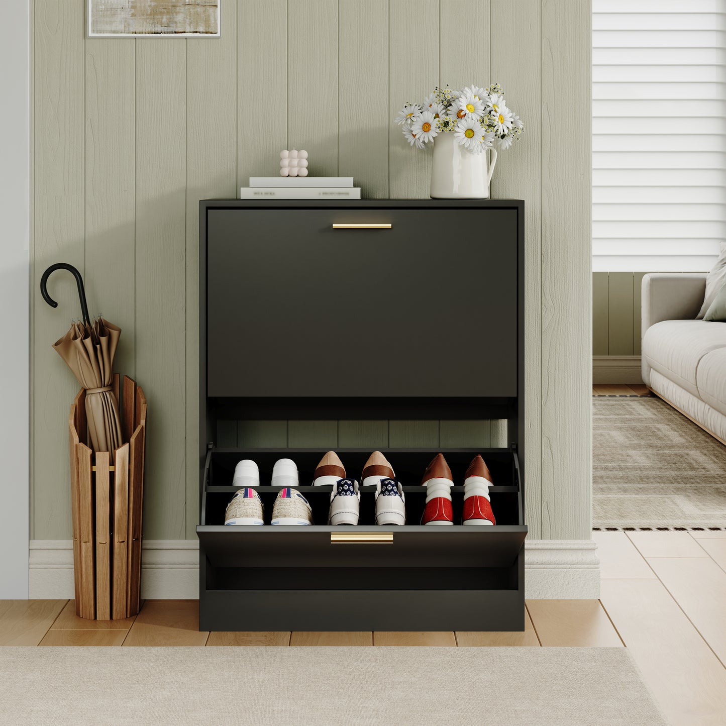 Shoe Cabinet with 2 Flip Drawers Narrow Storage Cabinet Organizer for Entryway