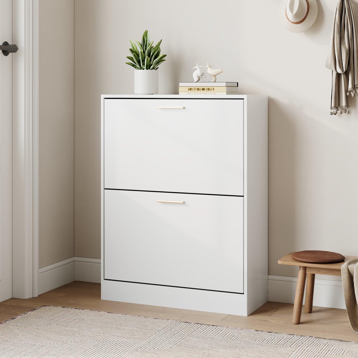 Shoe Cabinet with 2 Flip Drawers Narrow Storage Cabinet Organizer for Entryway