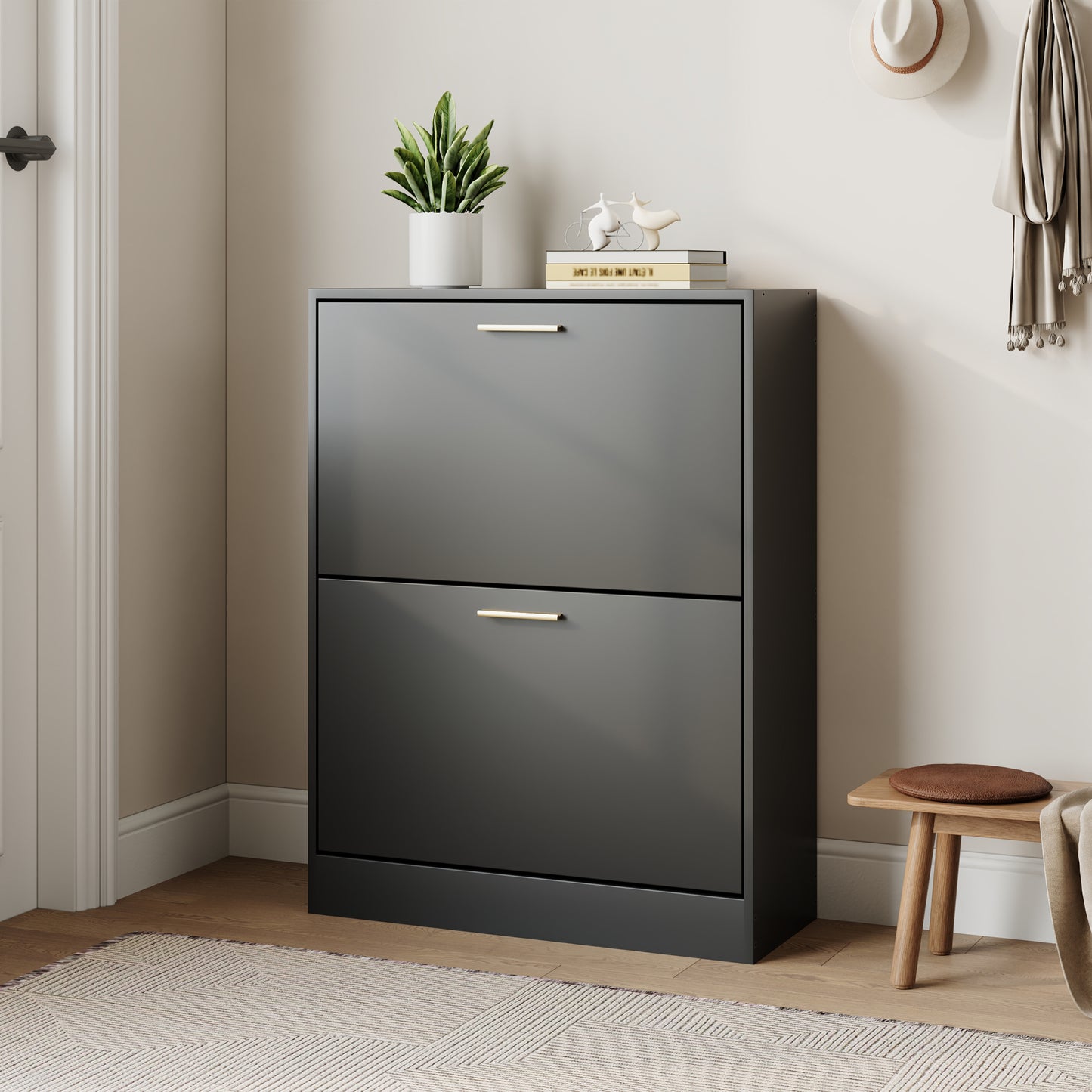 Shoe Cabinet with 2 Flip Drawers Narrow Storage Cabinet Organizer for Entryway