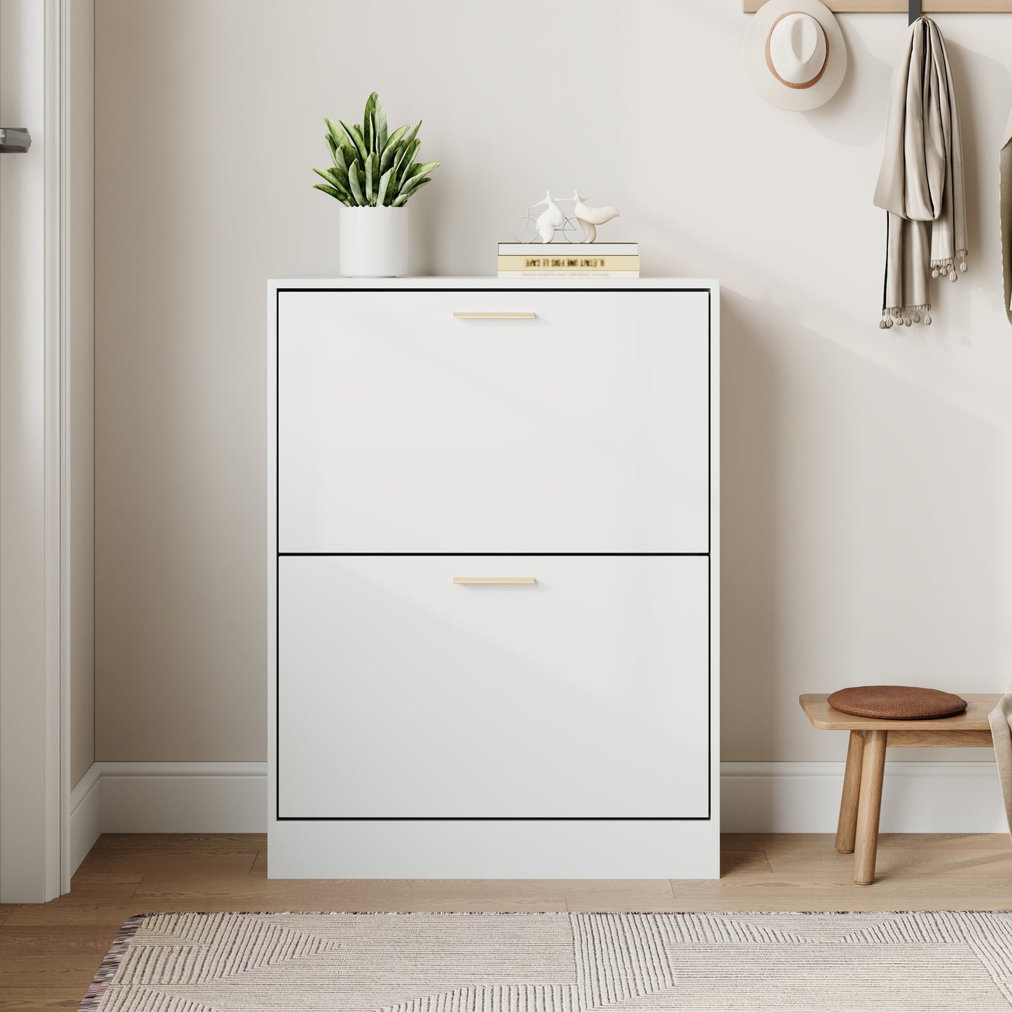 Shoe Cabinet with 2 Flip Drawers Narrow Storage Cabinet Organizer for Entryway