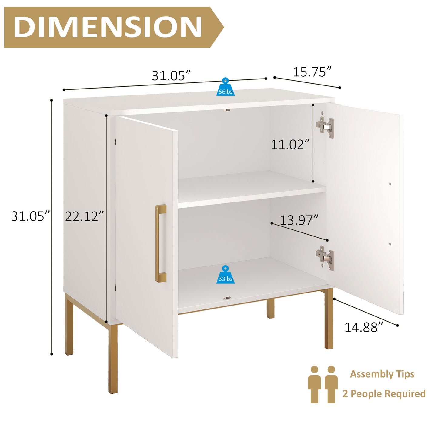 Storage Cabinet with 2 Doors,Wood Accent Cabinet for Living Room Bedroom Entryway