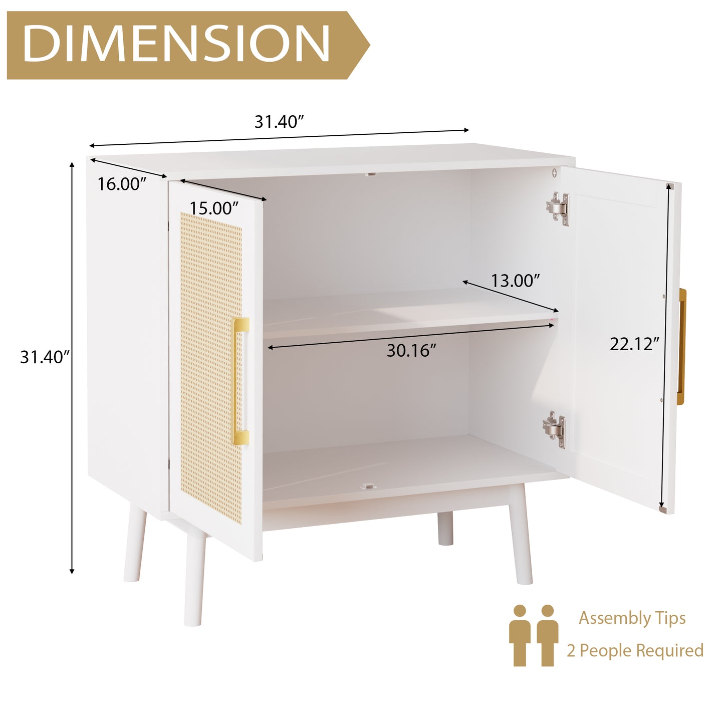Rattan Storage Cabinet,Wood Accent Cabinet with 2 Doors for Living Room Bedroom Entryway