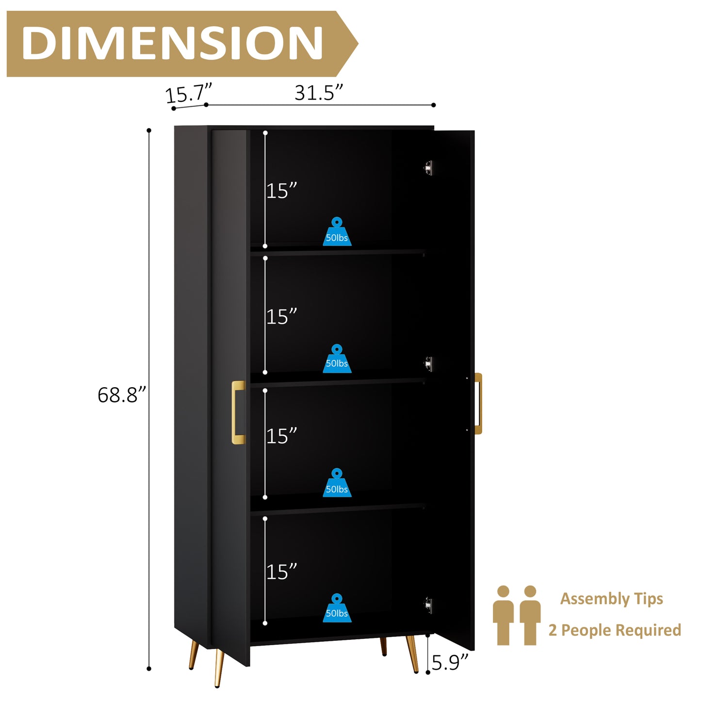 69'' Tall Storage Cabinet,Wood Pantry Cabinet with 4 Shelves & 2 Doors for Living Room, Kitchen, Bathroom, Office