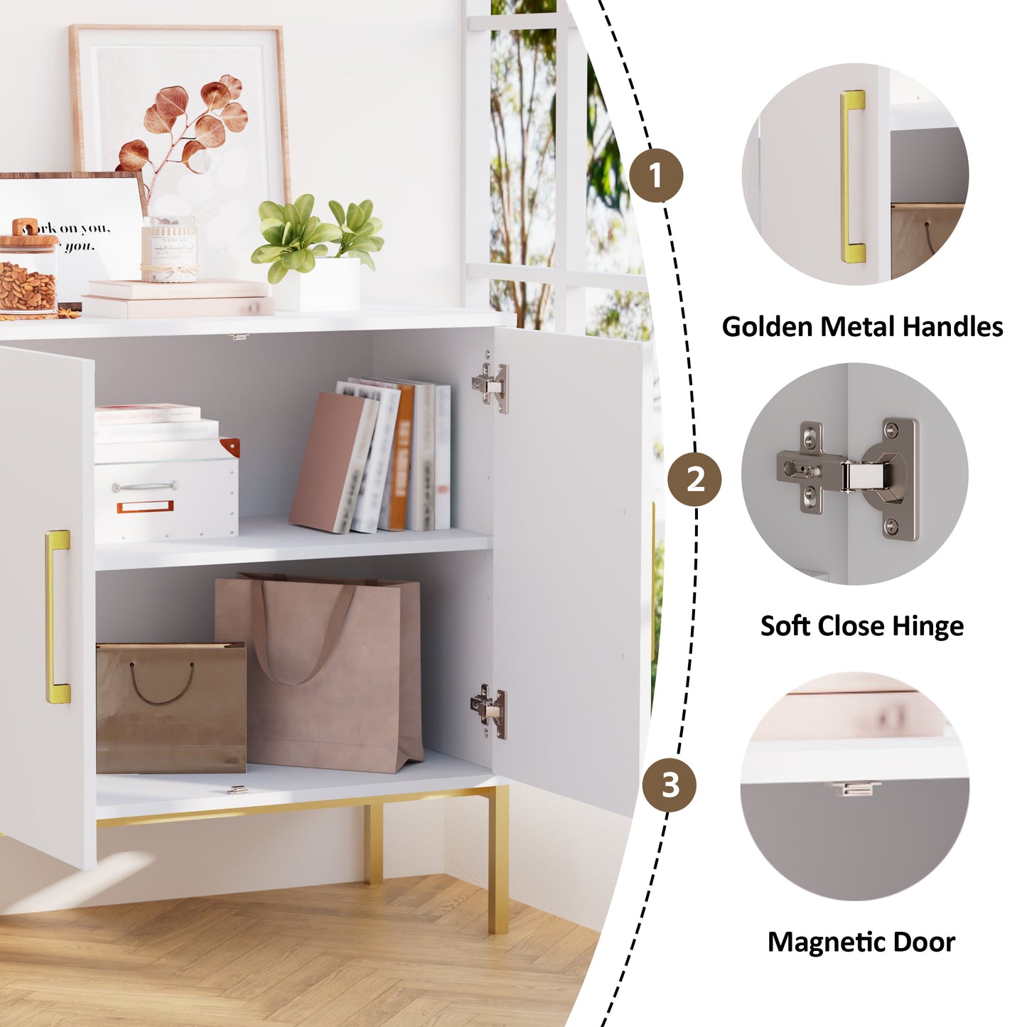 Storage Cabinet with 2 Doors,Wood Accent Cabinet for Living Room Bedroom Entryway