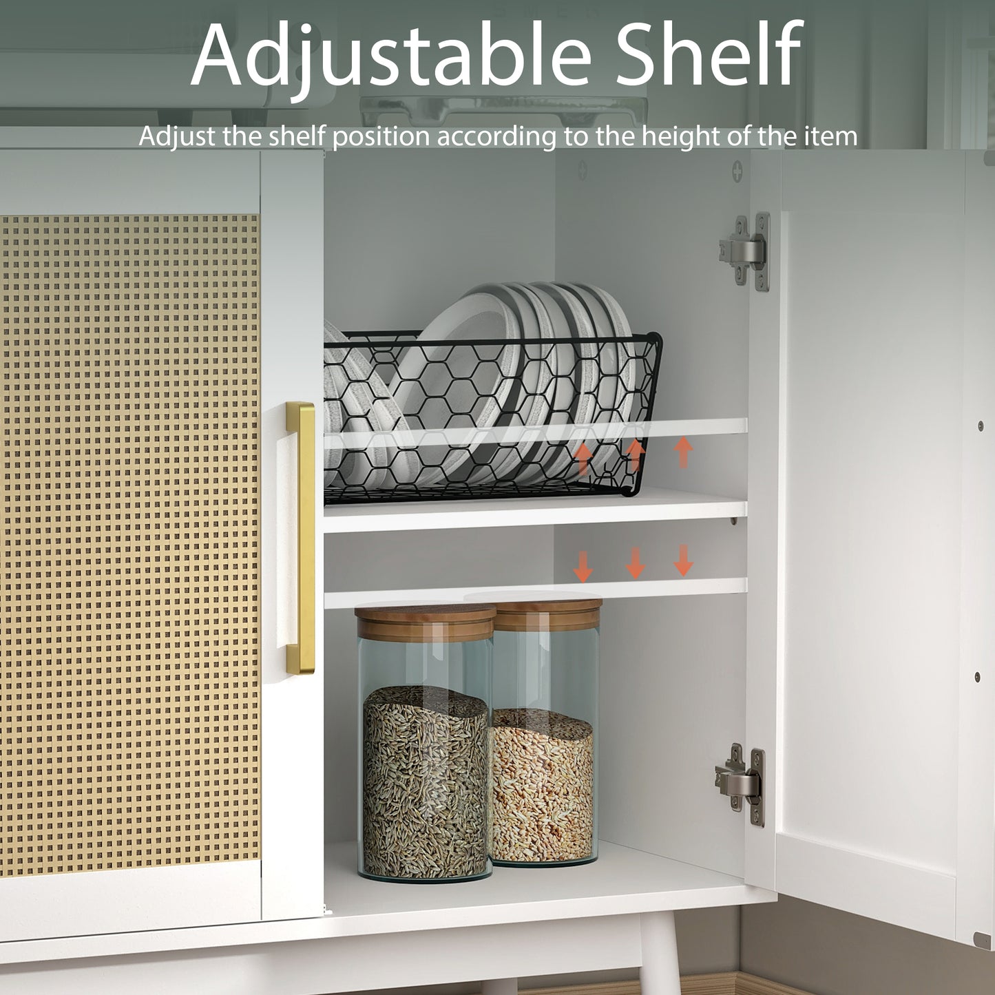 Rattan Storage Cabinet,Wood Accent Cabinet with 2 Doors for Living Room Bedroom Entryway