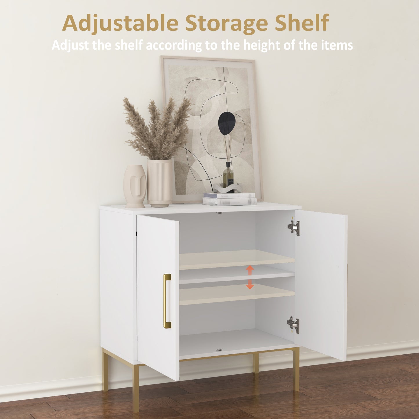 Storage Cabinet with 2 Doors,Wood Accent Cabinet for Living Room Bedroom Entryway