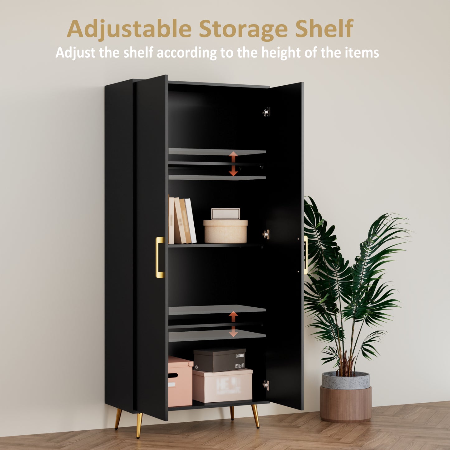 69'' Tall Storage Cabinet,Wood Pantry Cabinet with 4 Shelves & 2 Doors for Living Room, Kitchen, Bathroom, Office