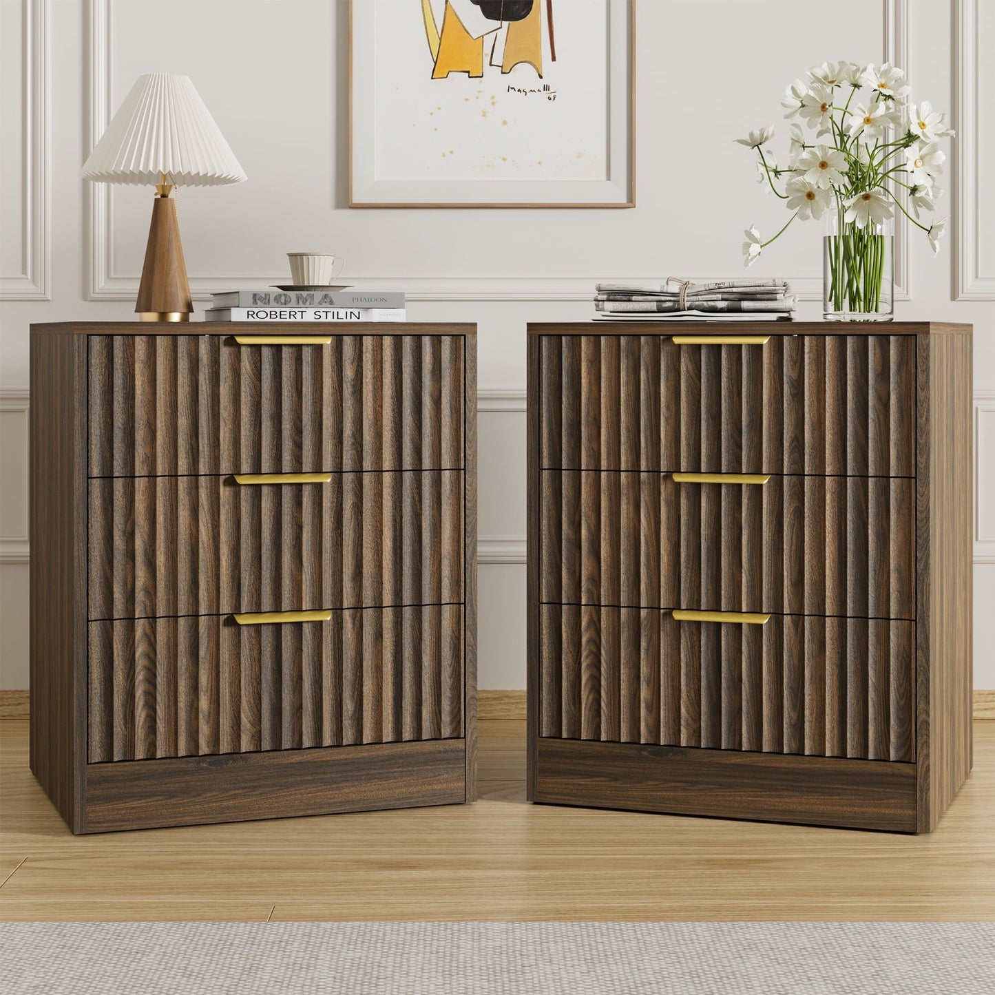 YouTrend Nightstand Set of 2 with 2 Drawers for Bedroom, Small End Table for Adults, Wooden Storage Cabinet for Living Room