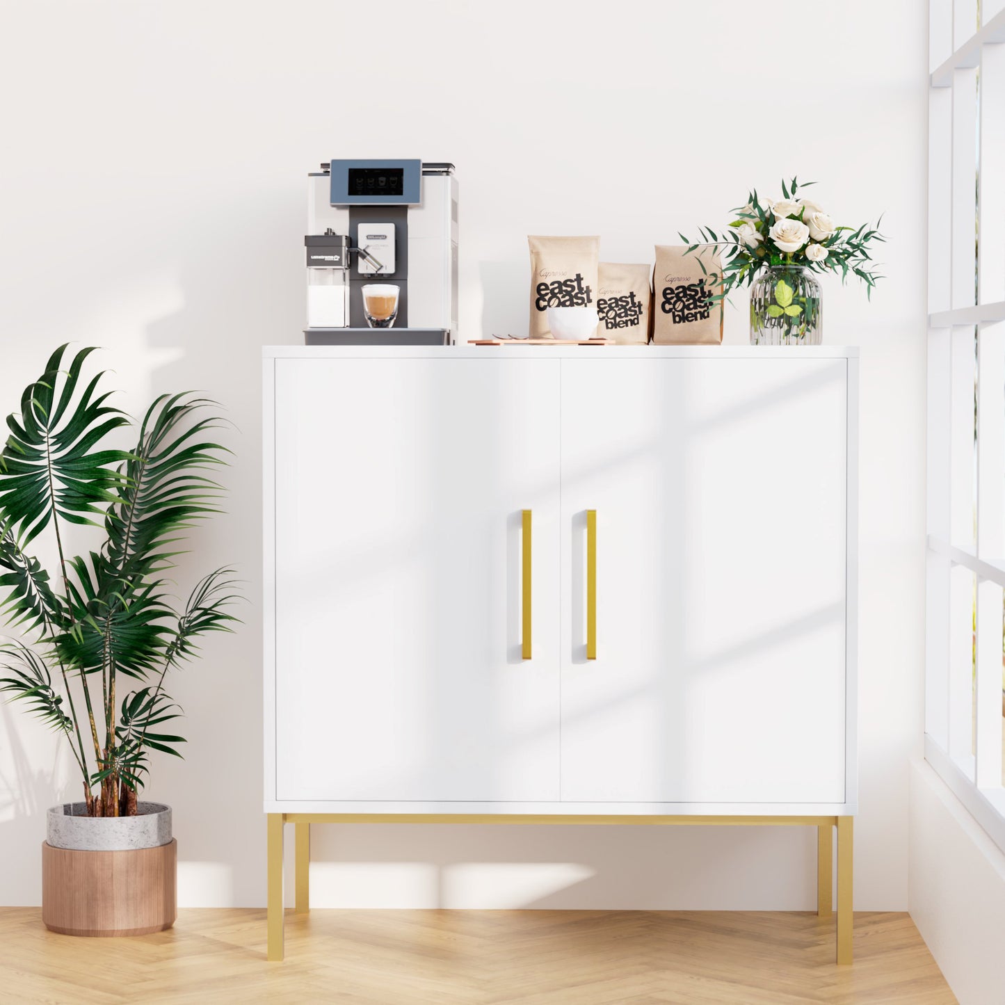 Storage Cabinet with 2 Doors,Wood Accent Cabinet for Living Room Bedroom Entryway