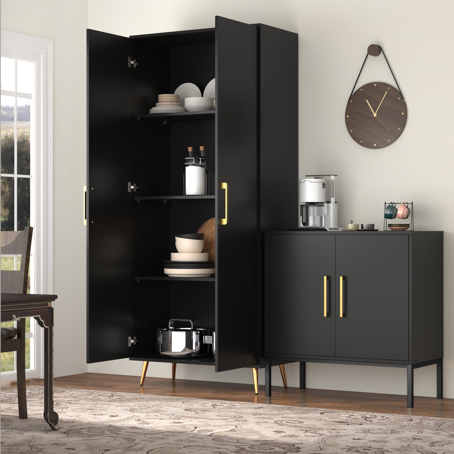 69'' Tall Storage Cabinet,Wood Pantry Cabinet with 4 Shelves & 2 Doors for Living Room, Kitchen, Bathroom, Office