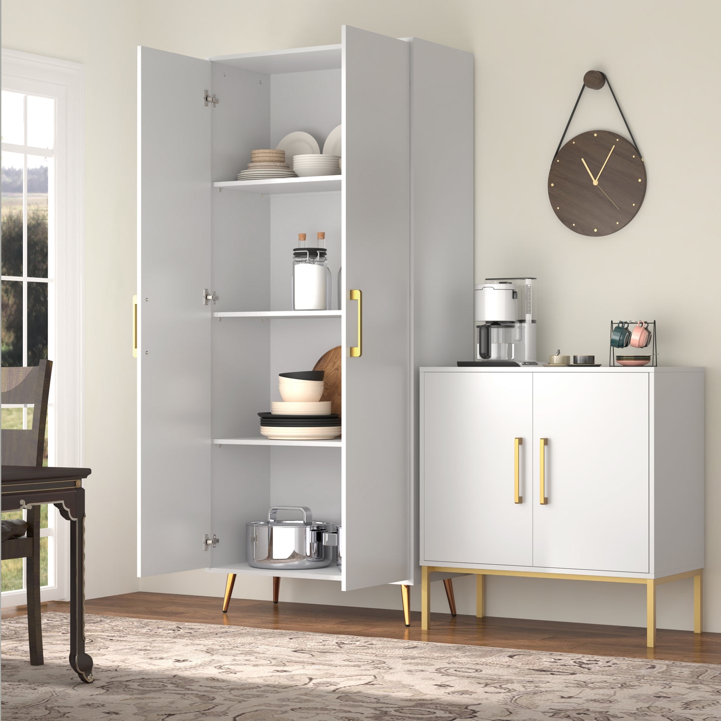 69'' Tall Storage Cabinet,Wood Pantry Cabinet with 4 Shelves & 2 Doors for Living Room, Kitchen, Bathroom, Office
