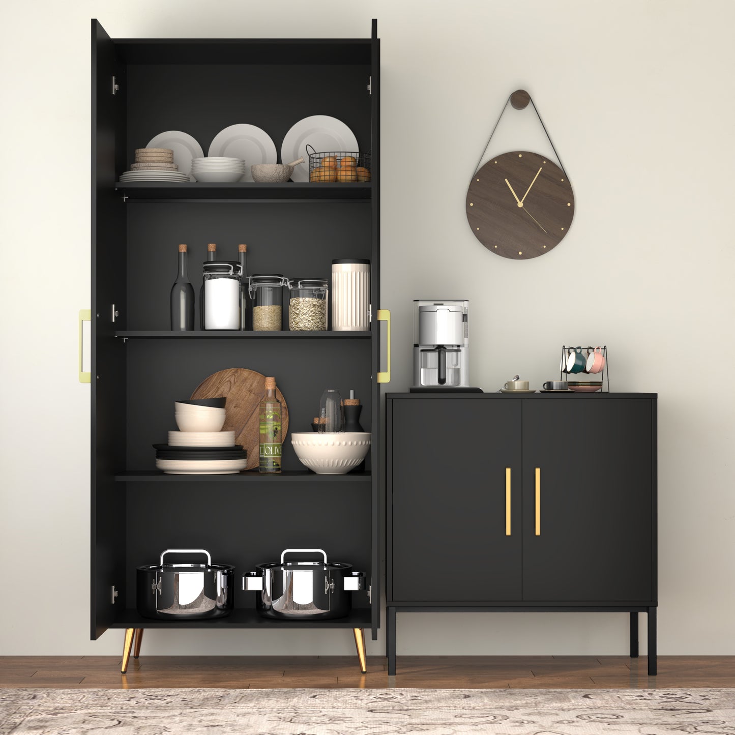 69'' Tall Storage Cabinet,Wood Pantry Cabinet with 4 Shelves & 2 Doors for Living Room, Kitchen, Bathroom, Office
