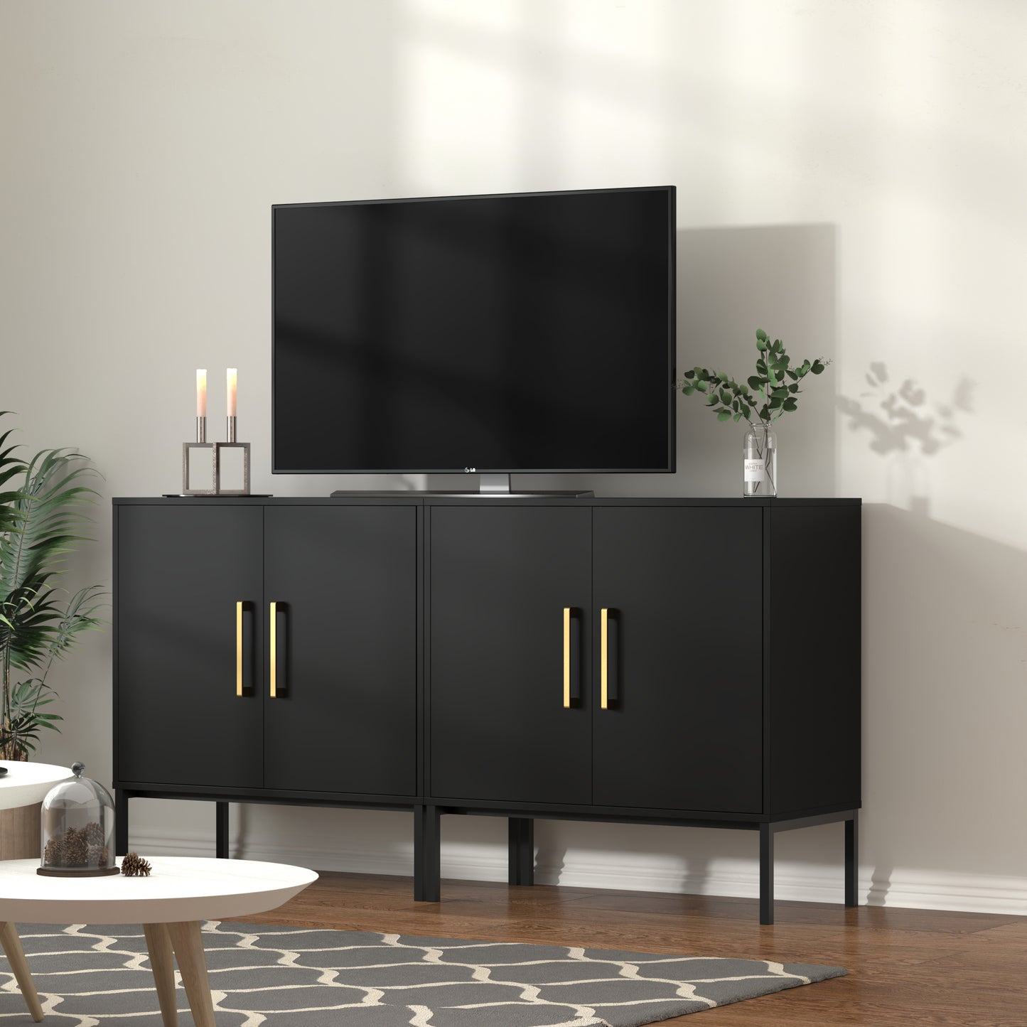 Storage Cabinet with 2 Doors,Wood Accent Cabinet for Living Room Bedroom Entryway