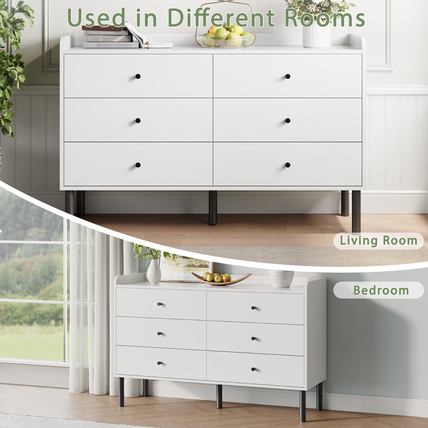 YouTrend 6 Drawer Wood Dresser Modern Storage Cabinet Sideboard Adult for Bedroom Living Room Hallway Home,White