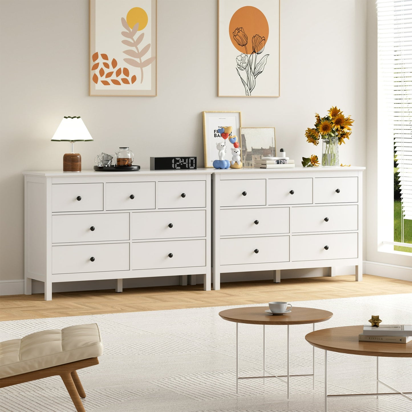 YouTrend White Dresser with 7 Drawer for Bedroom,Traditional Adult Chest of Drawers with Metal Handles for Living Room,Hallway