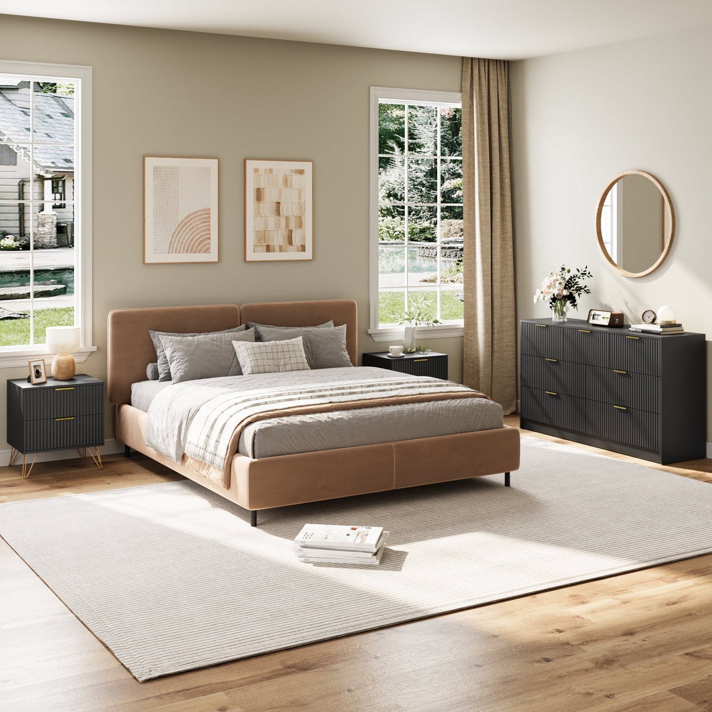 YouTrend 7 Drawer Dresser and Nightstand Sets for Bedroom,3 Piece Bedroom Dresser Set,Fluted Dressers and Nightstands, Modern Bedroom Set